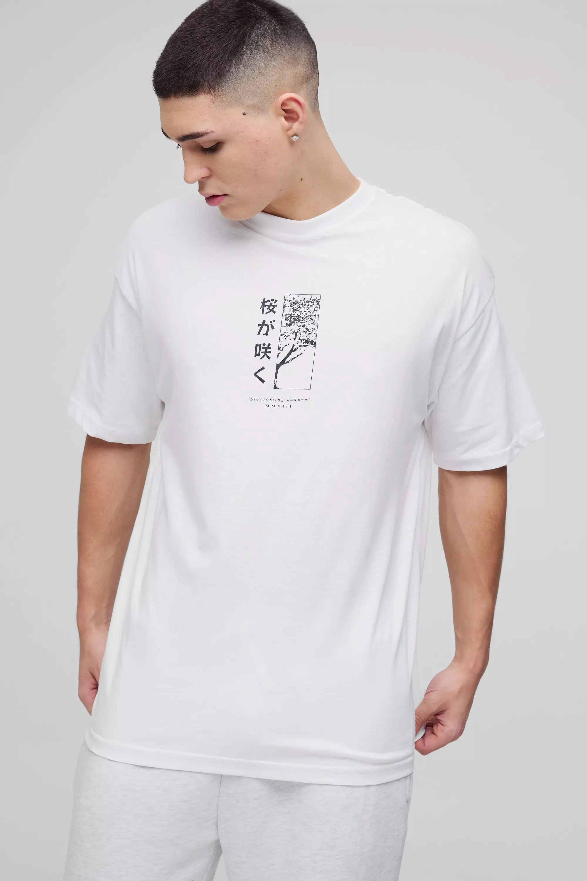 White Oversized Blossom Tree Graphic T-Shirt alternative image