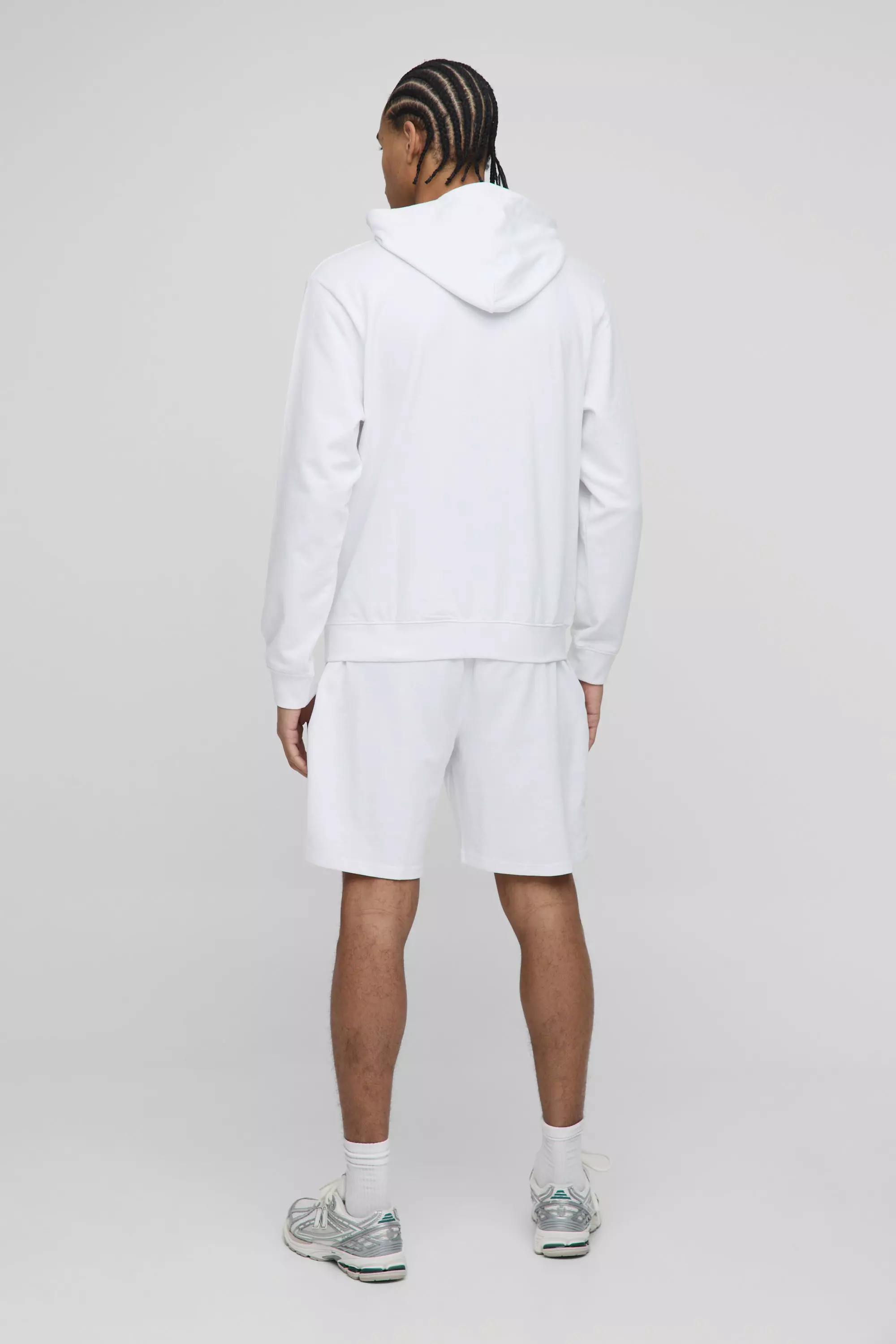 260GSM Loopback Basic Regular Fit Over The Head Hoodie and Relaxed Jersey Short Set | boohooMAN USA
