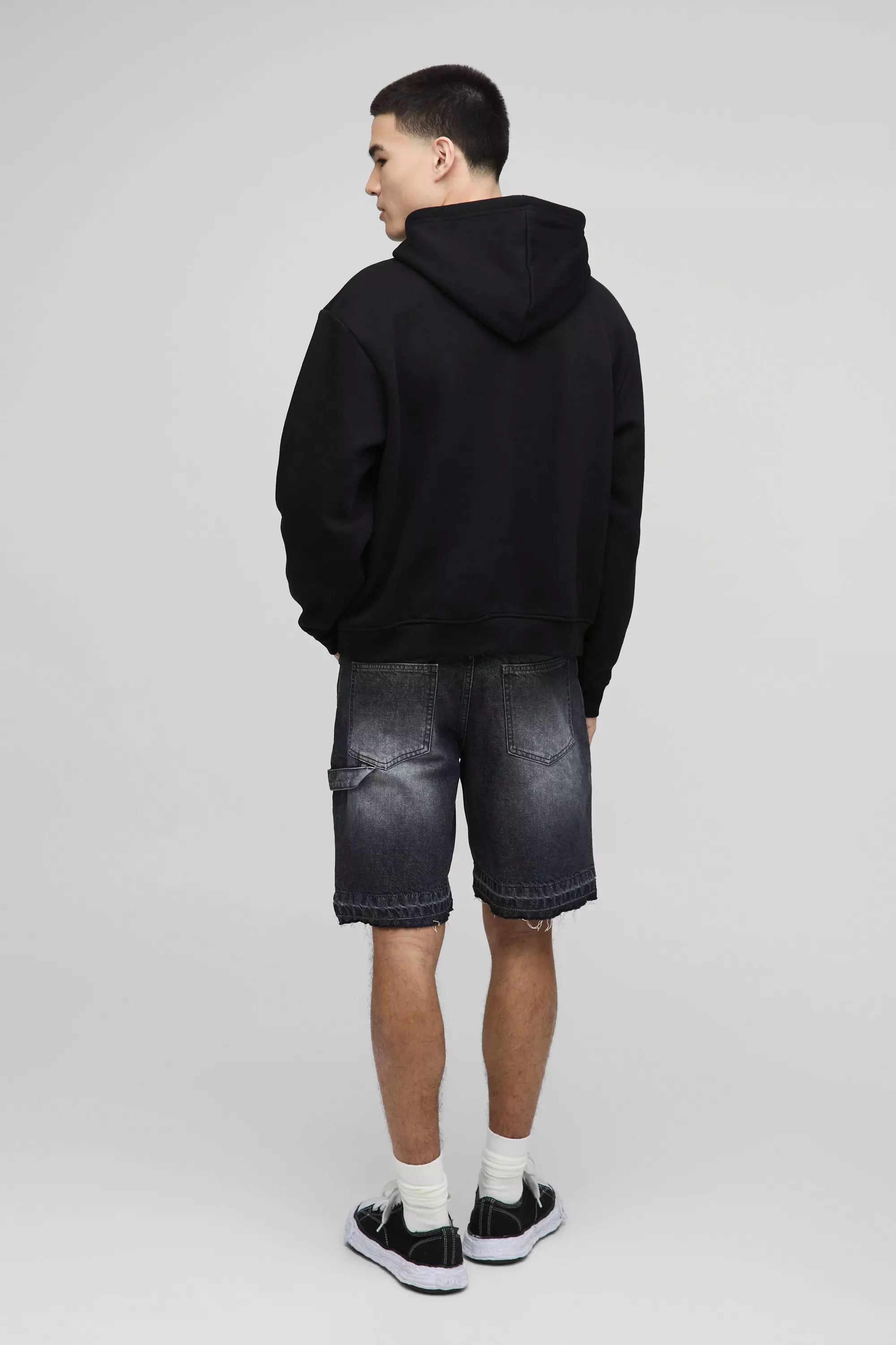 Relaxed Fit Carpenter Antique Grey Denim Shorts | boohooMAN USA