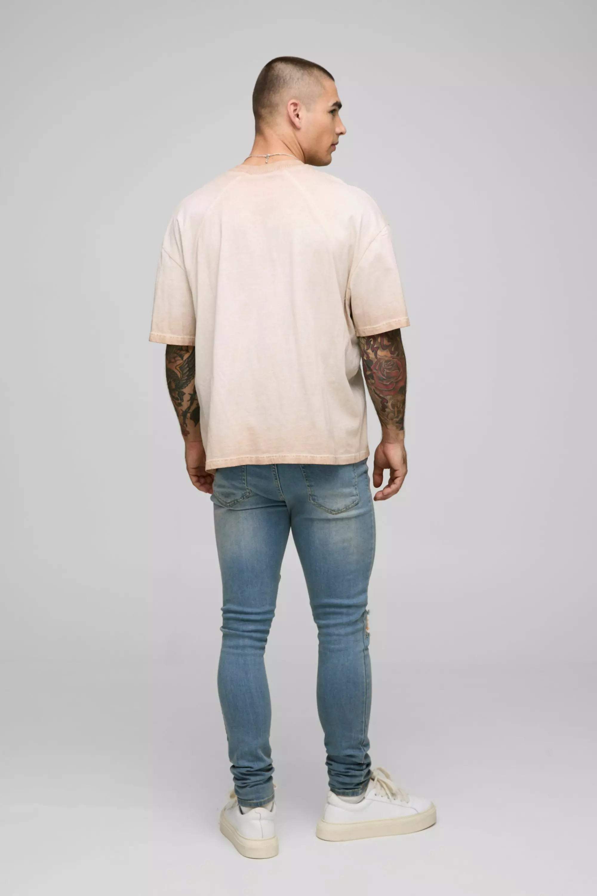 Super Skinny Washed Ripped Knee Jeans | boohooMAN USA