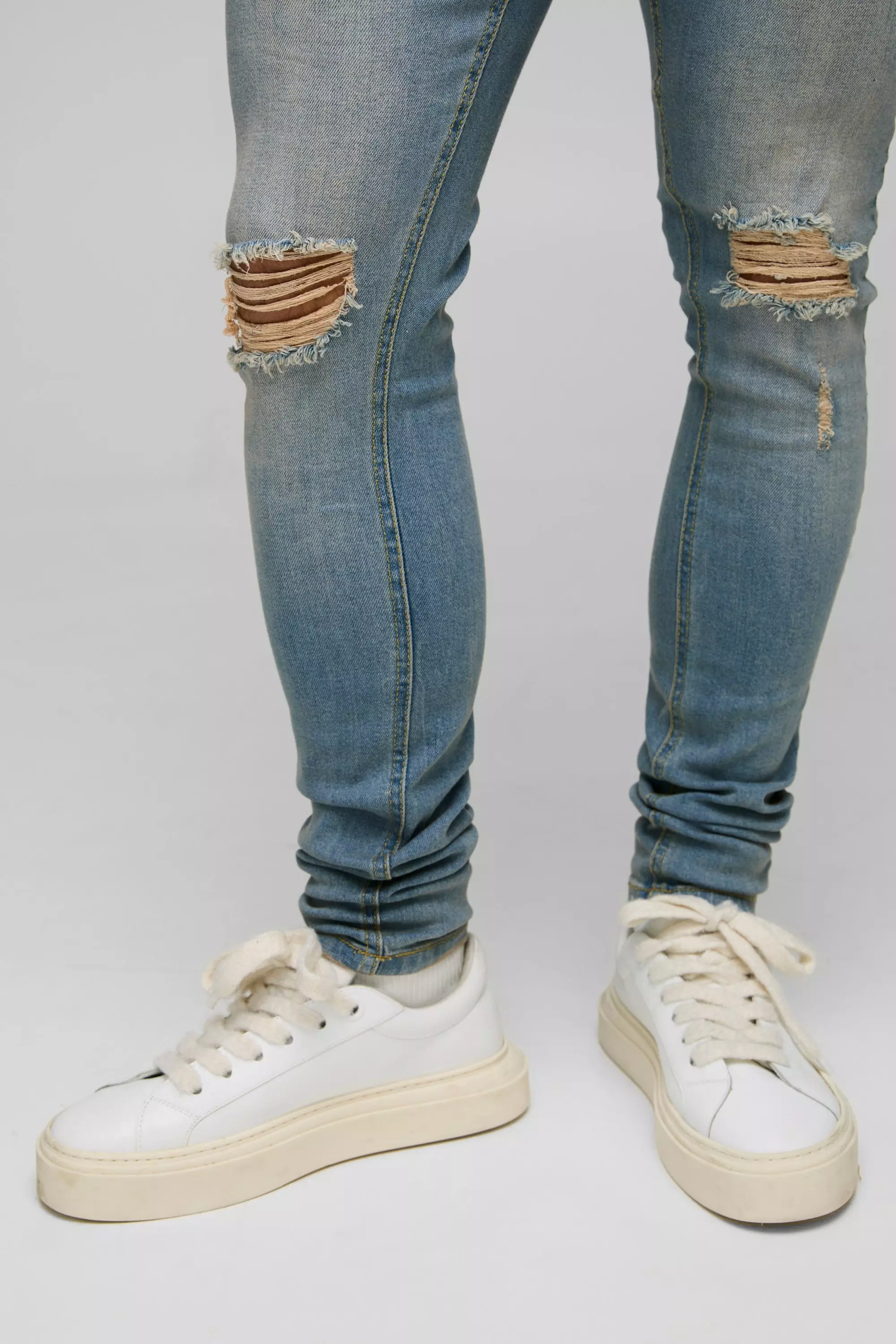 Super Skinny Washed Ripped Knee Jeans | boohooMAN USA