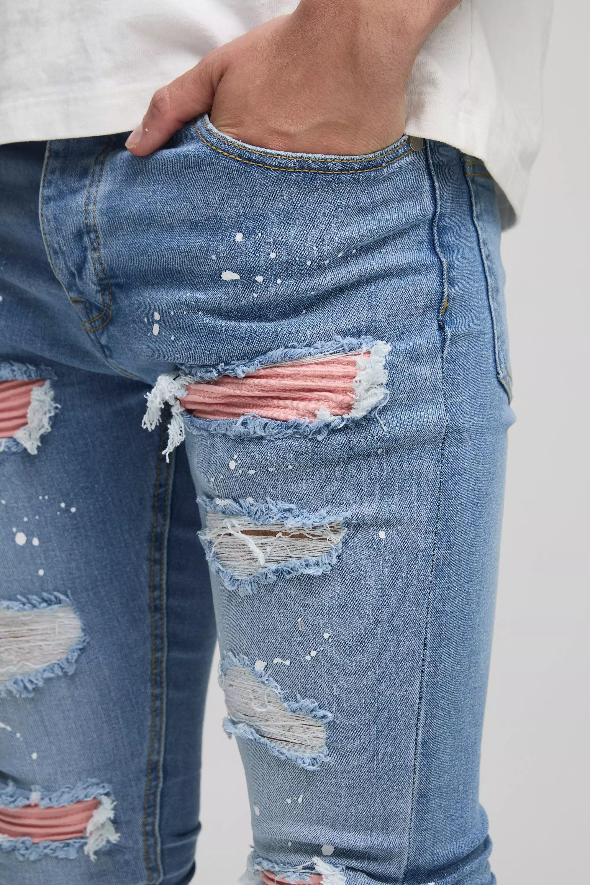 Skinny Stretch Ripped Jeans In Ice Grey Wash | boohooMAN USA