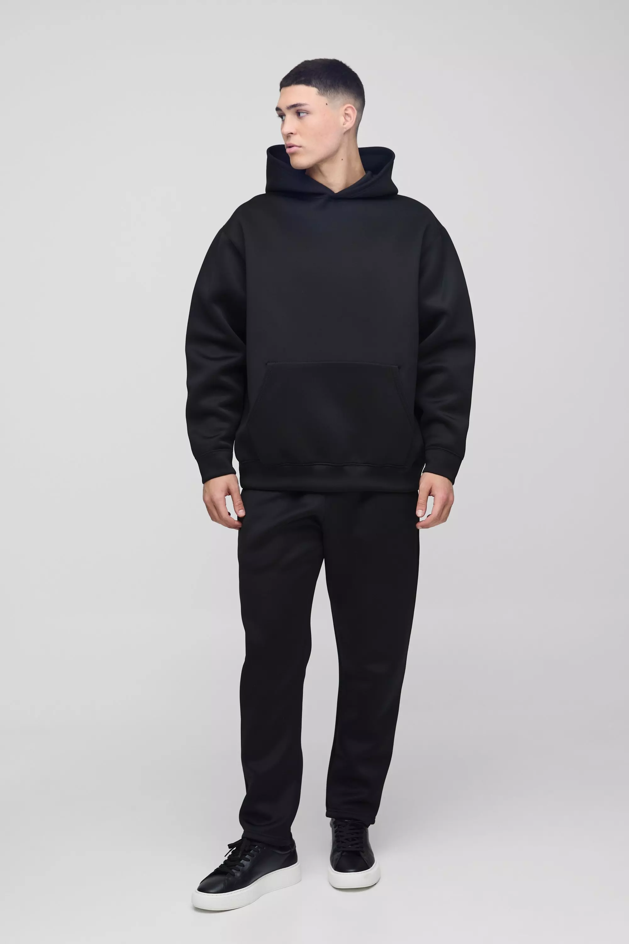 Black Oversized Bonded Scuba Hooded Tracksuit