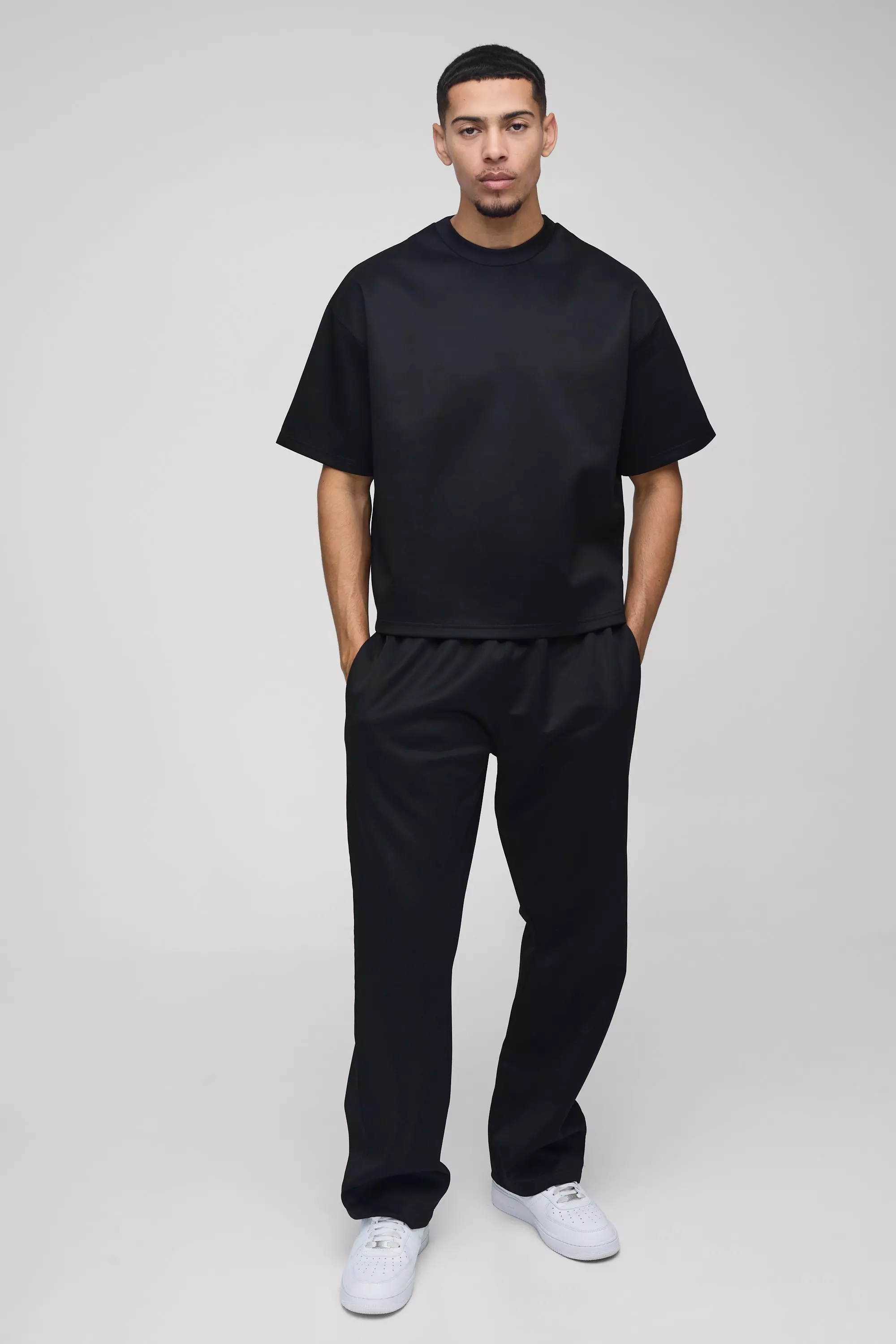Black Oversized Boxy Scuba T-Shirt & Jogger Long Set alternative image