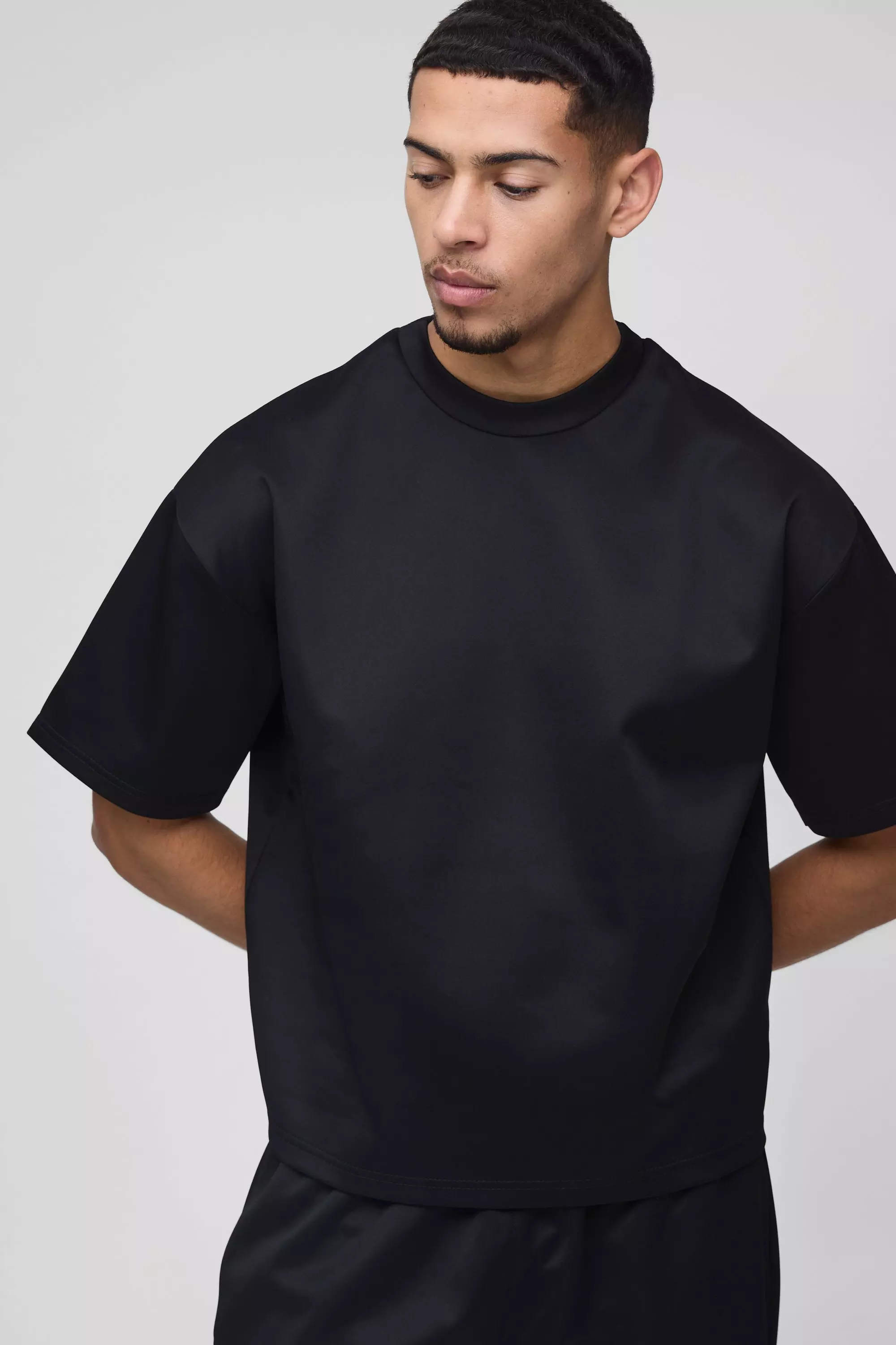 Black Oversized Boxy Scuba T-Shirt & Jogger Long Set alternative image
