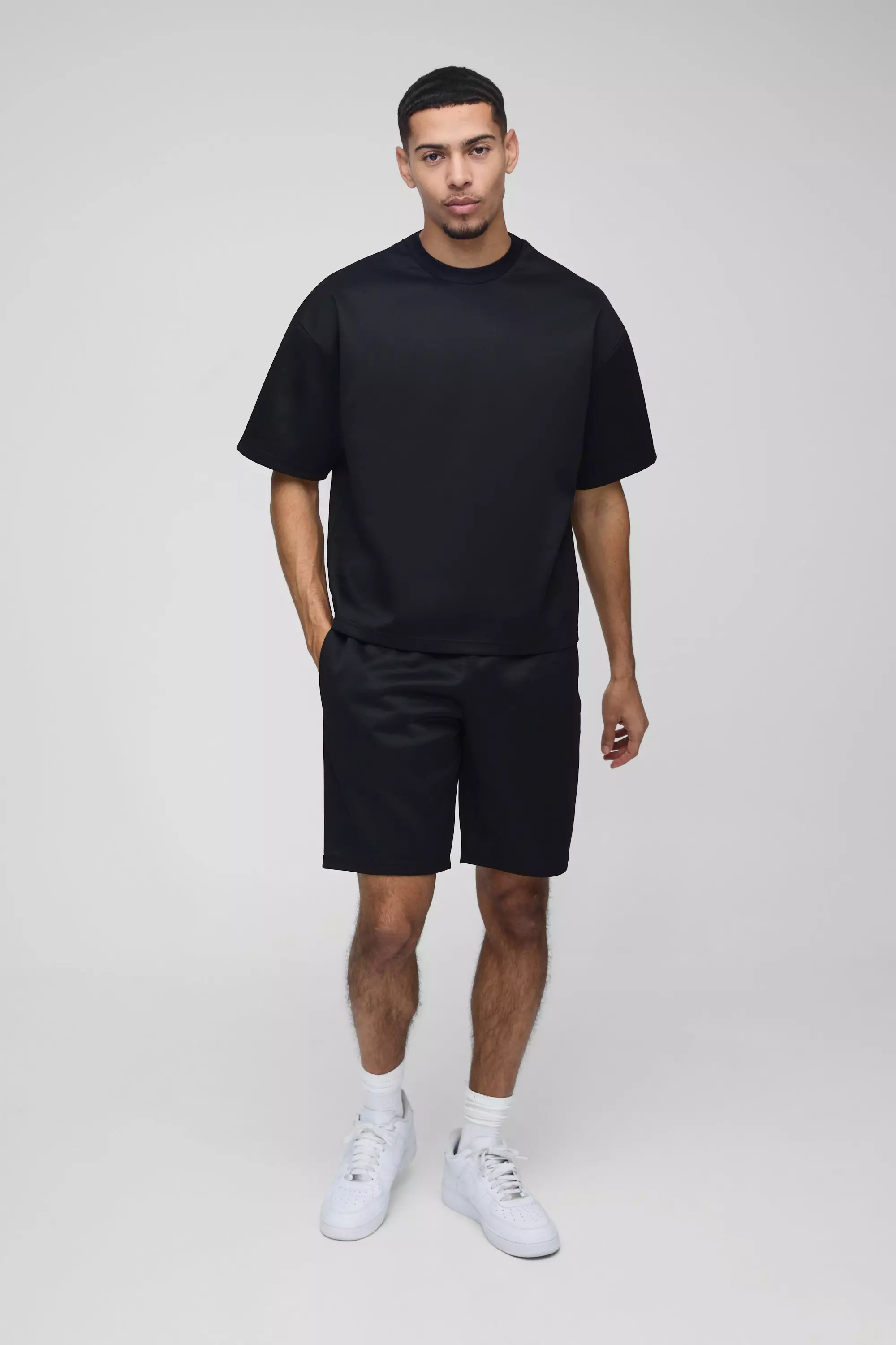 Black Oversized Boxy Scuba T-Shirt & Short Set