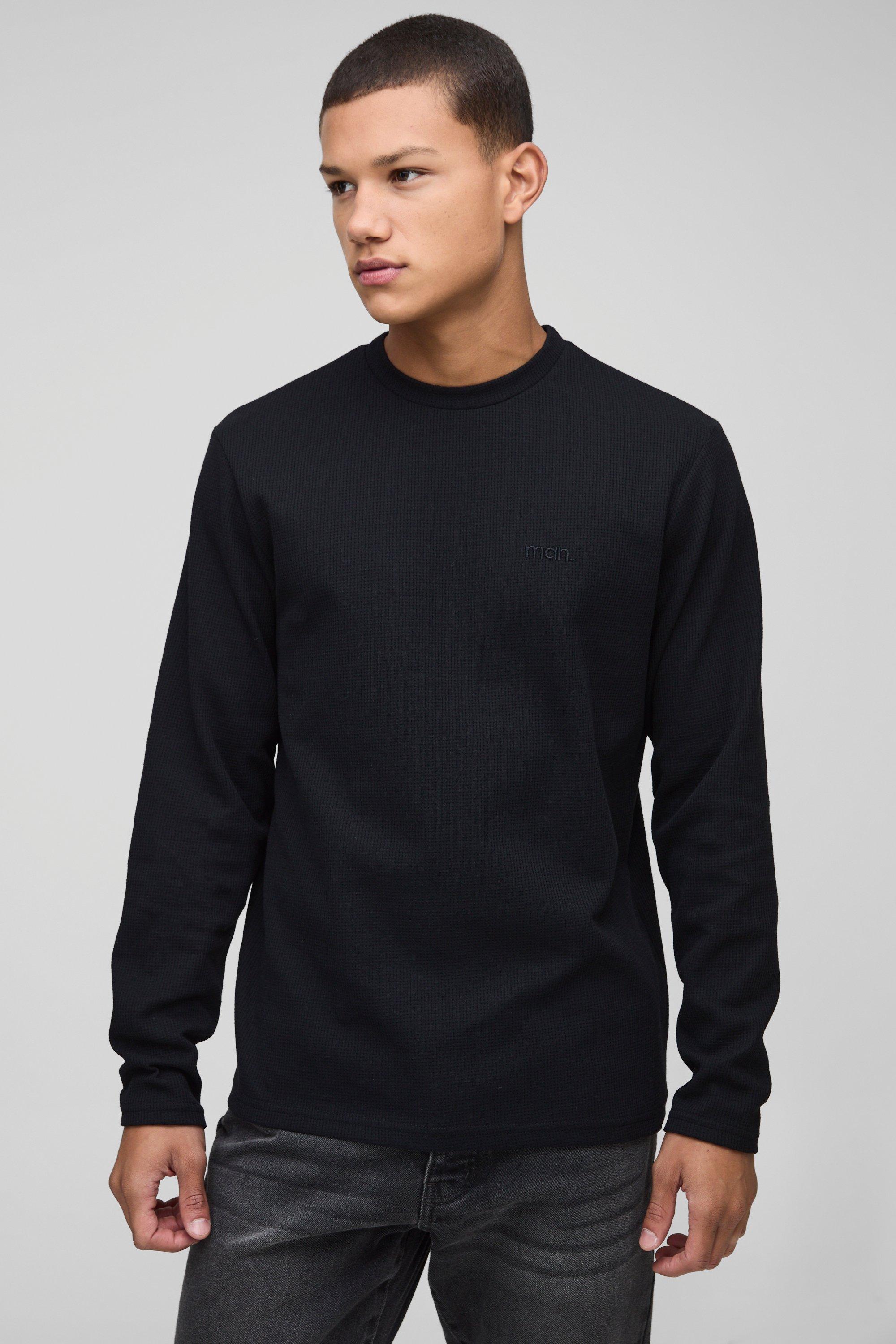 Man Embroidered Long Sleeve Waffle T-Shirt | boohooMAN USA