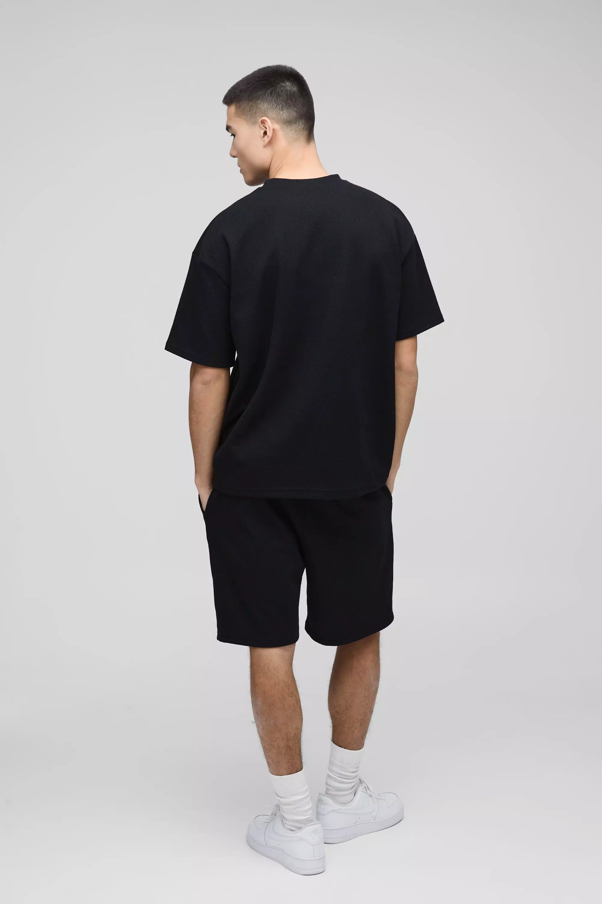 Short large en tissu éponge à broderie - MAN, Black autre image