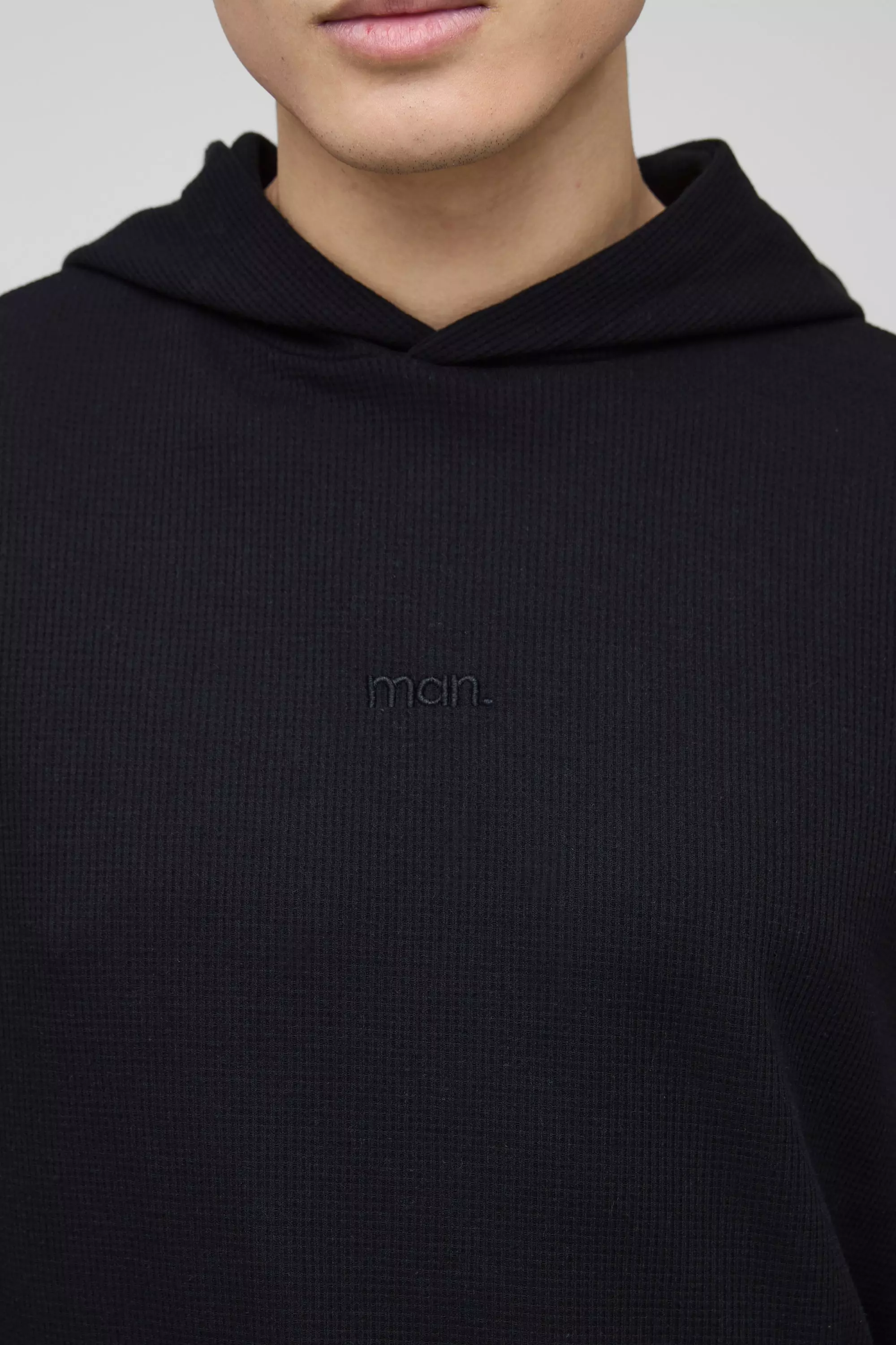 Black Oversized Man Embroidered Waffle Hoodie alternative image