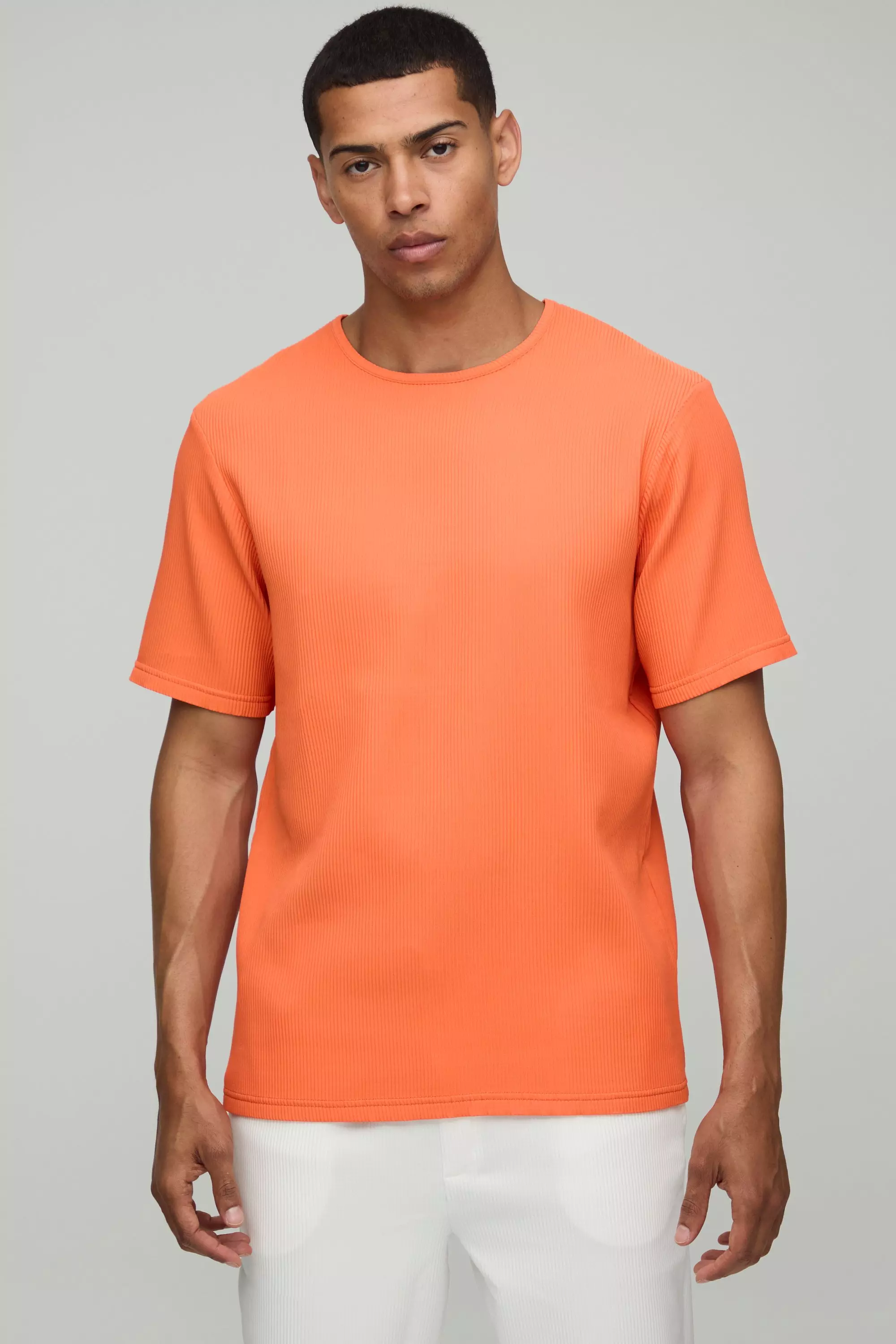 Orange Regular Fit Pleated T-Shirt