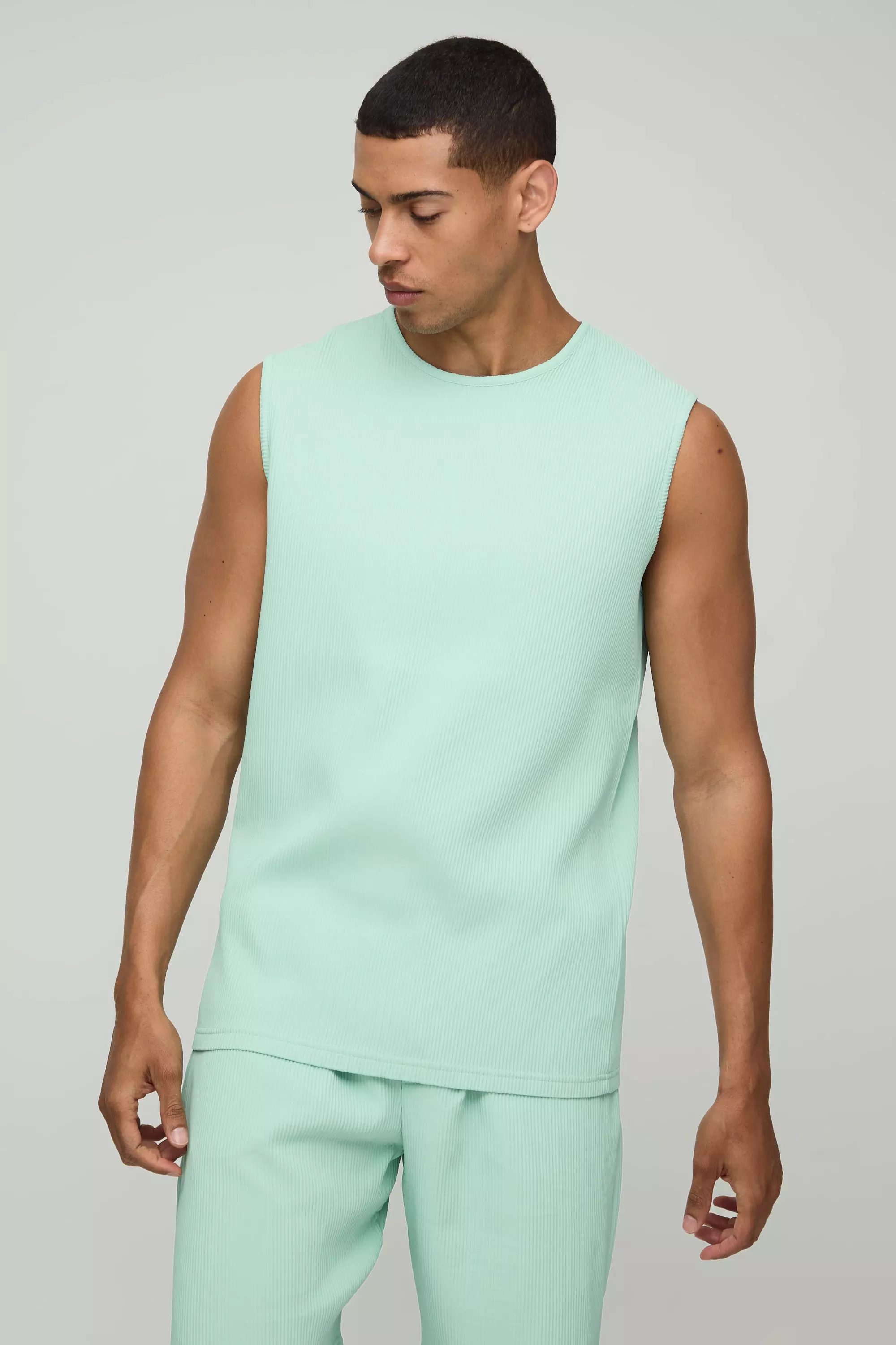 Regular Fit Pleated Tank Sage