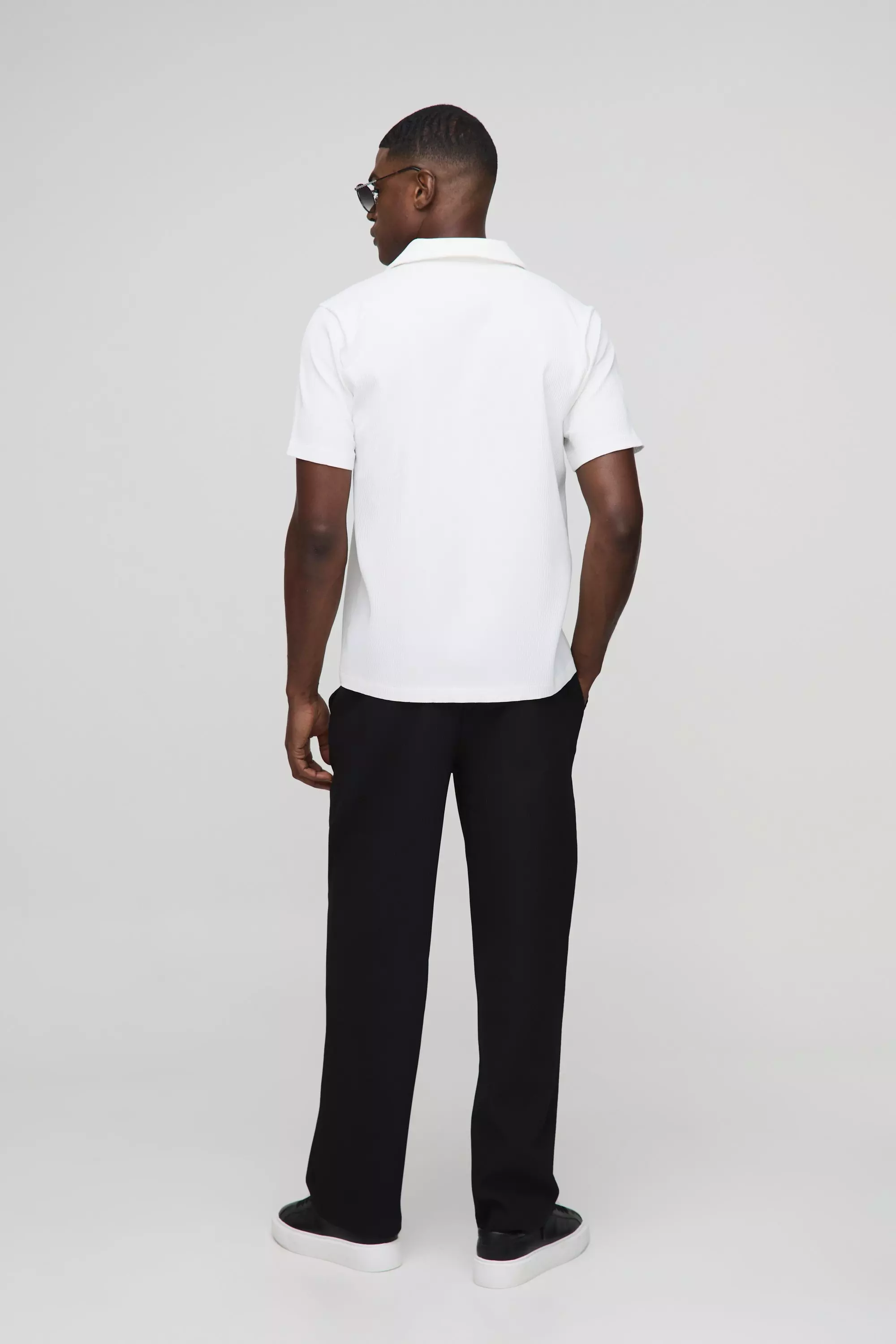 White Regular Fit Pleated Revere Short Sleeve Polo alternative image