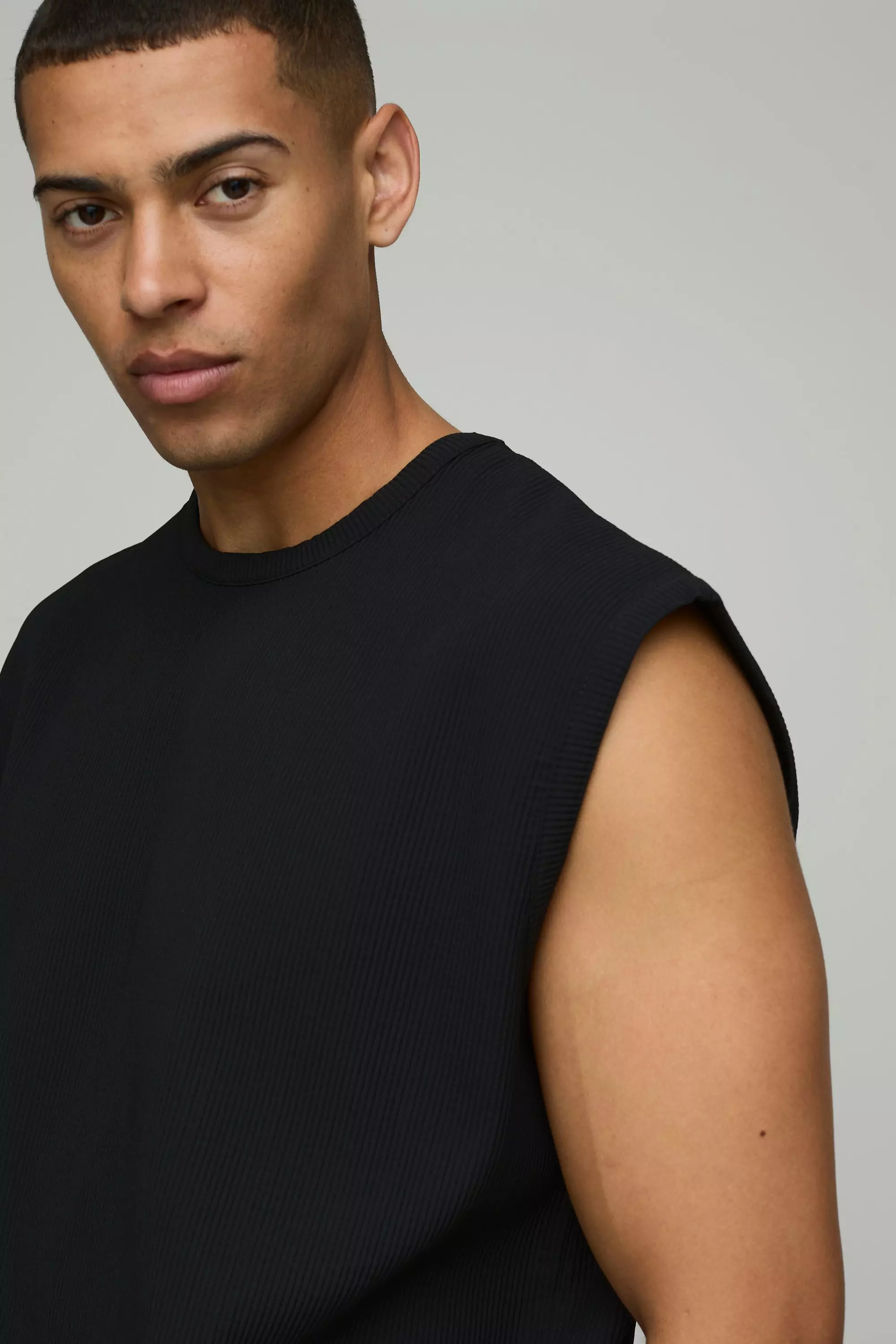 Oversized Pleated Tank | boohooMAN USA