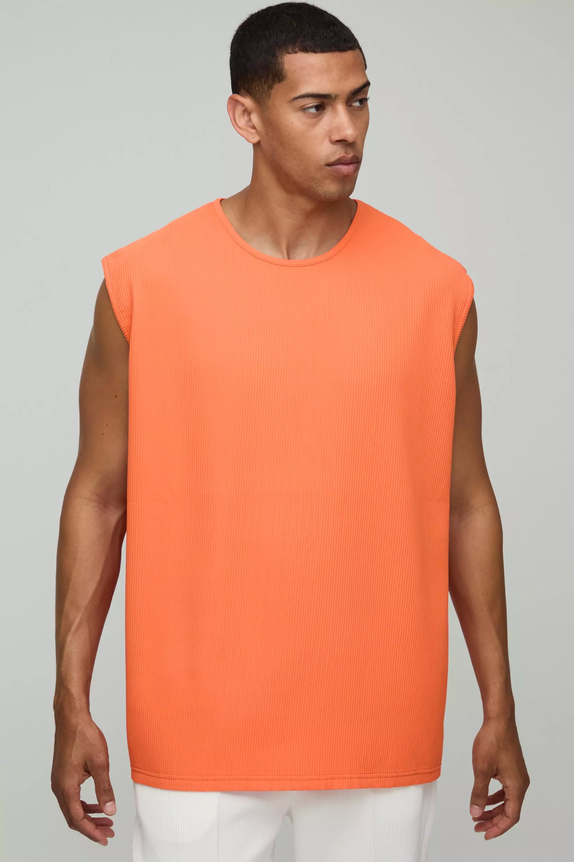 Oversized Pleated Tank Orange