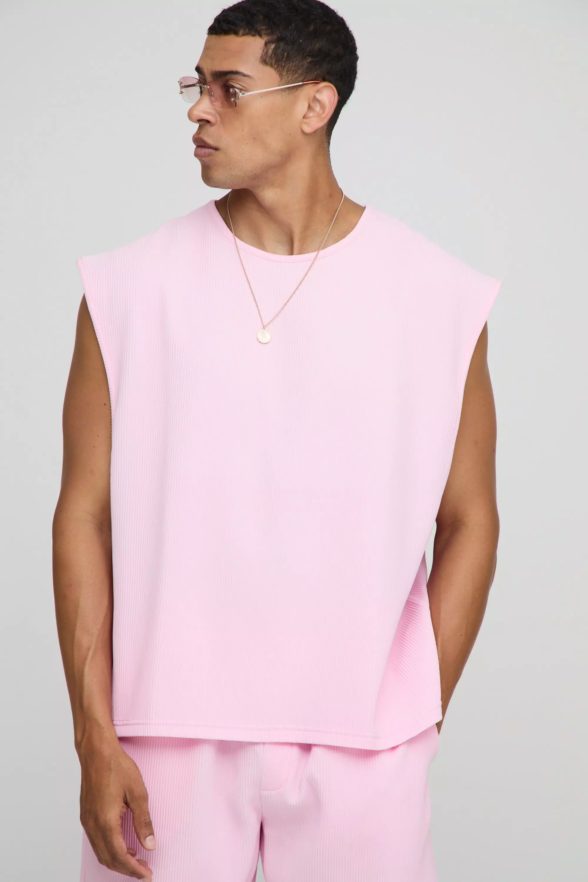 Oversized Boxy Pleated Cap Sleeve Tank | boohooMAN USA