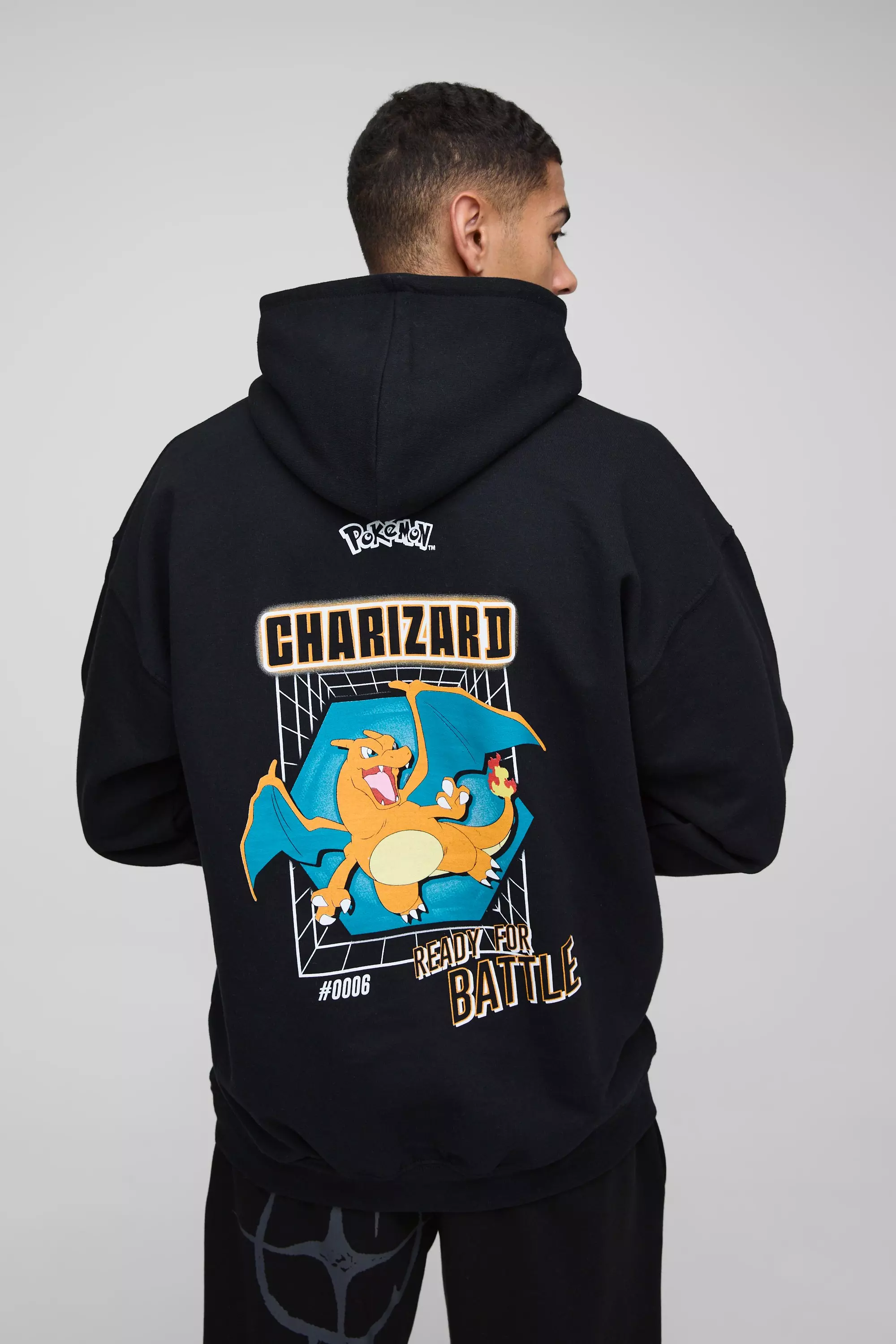 Black Oversized Charizard Pokemon Graphic License Hoodie