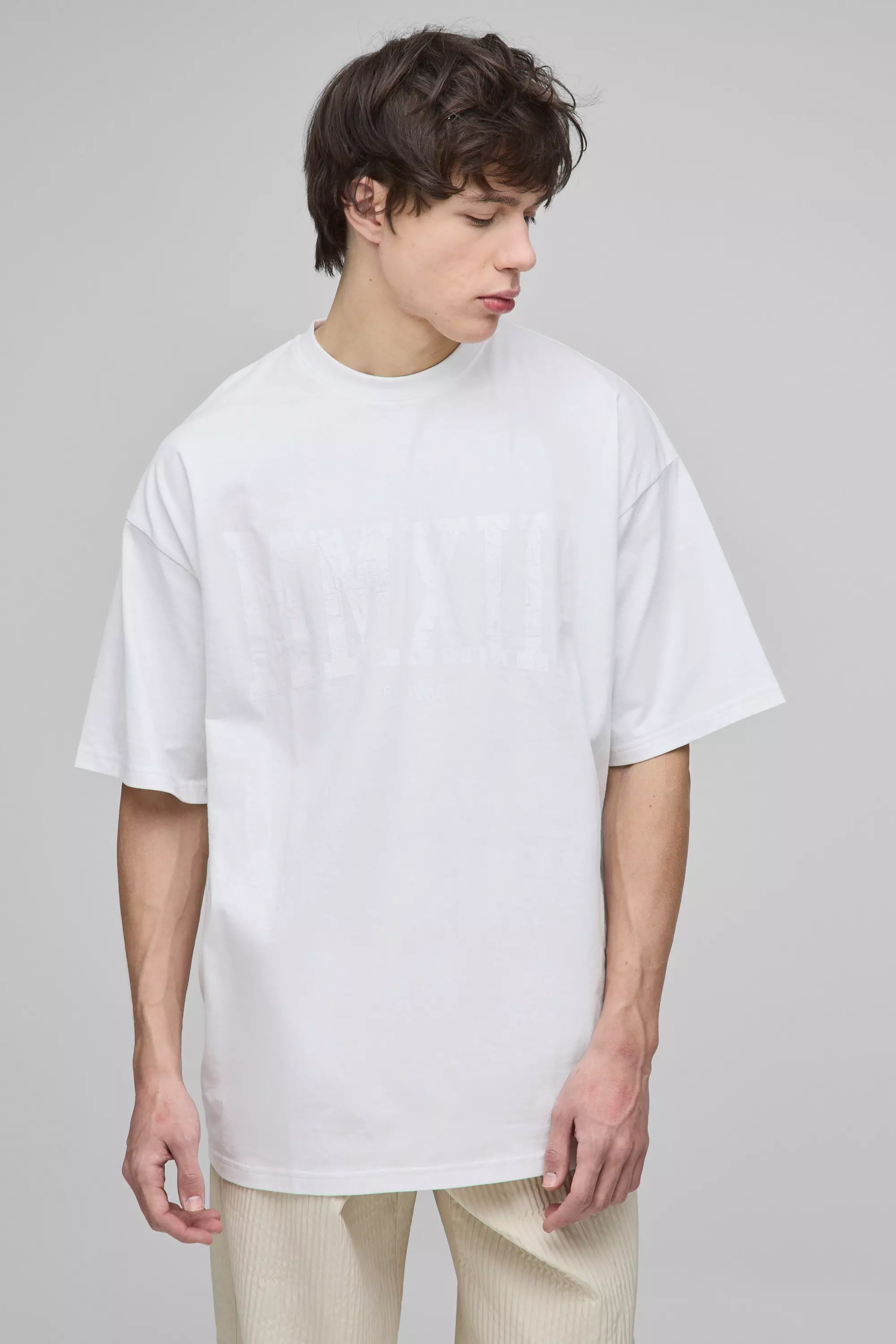White Tall Oversized MMXXIII Crackle Print T-Shirt alternative image
