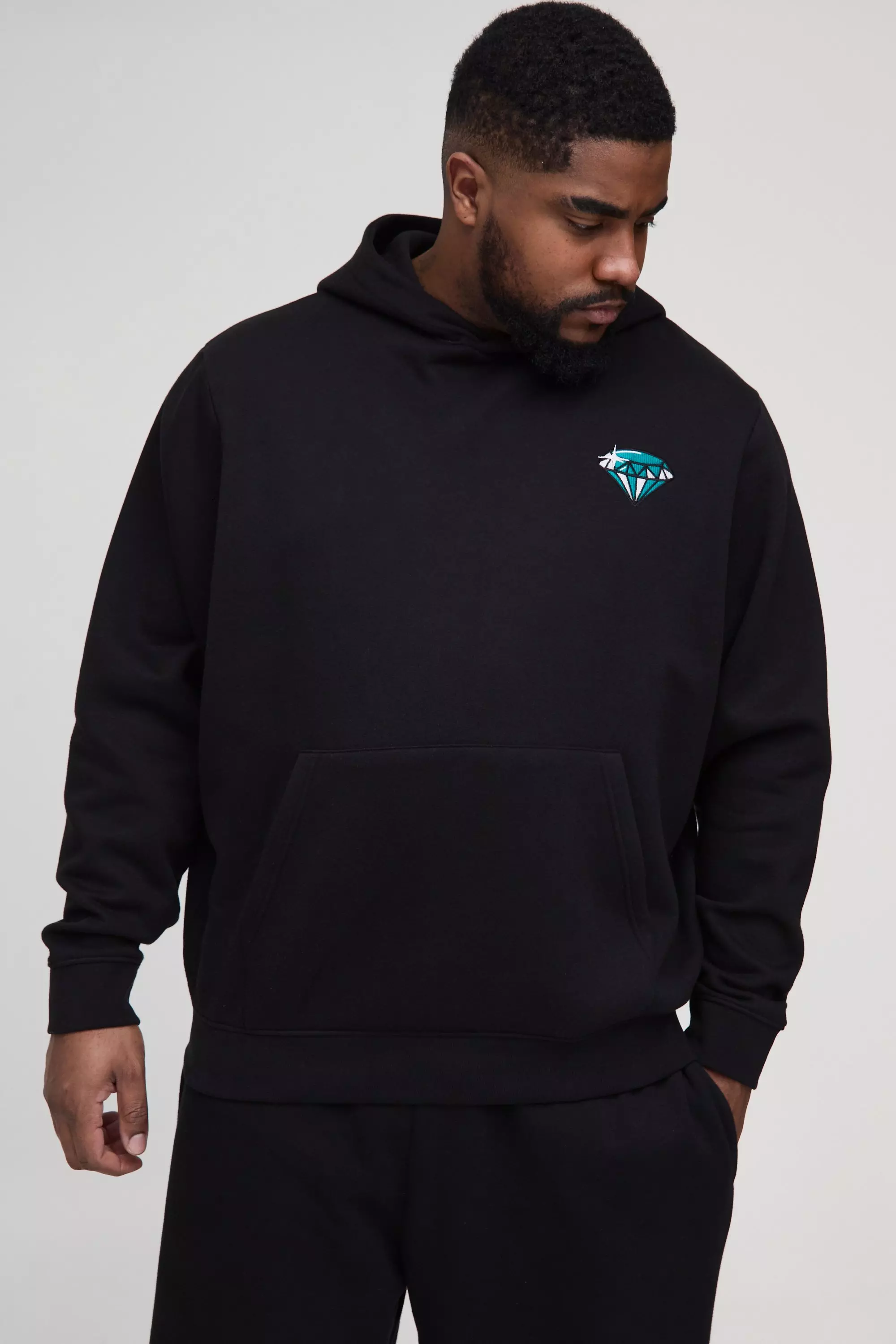 Plus Hoodie mit Diamanten-Stickerei, Black alternatives Bild