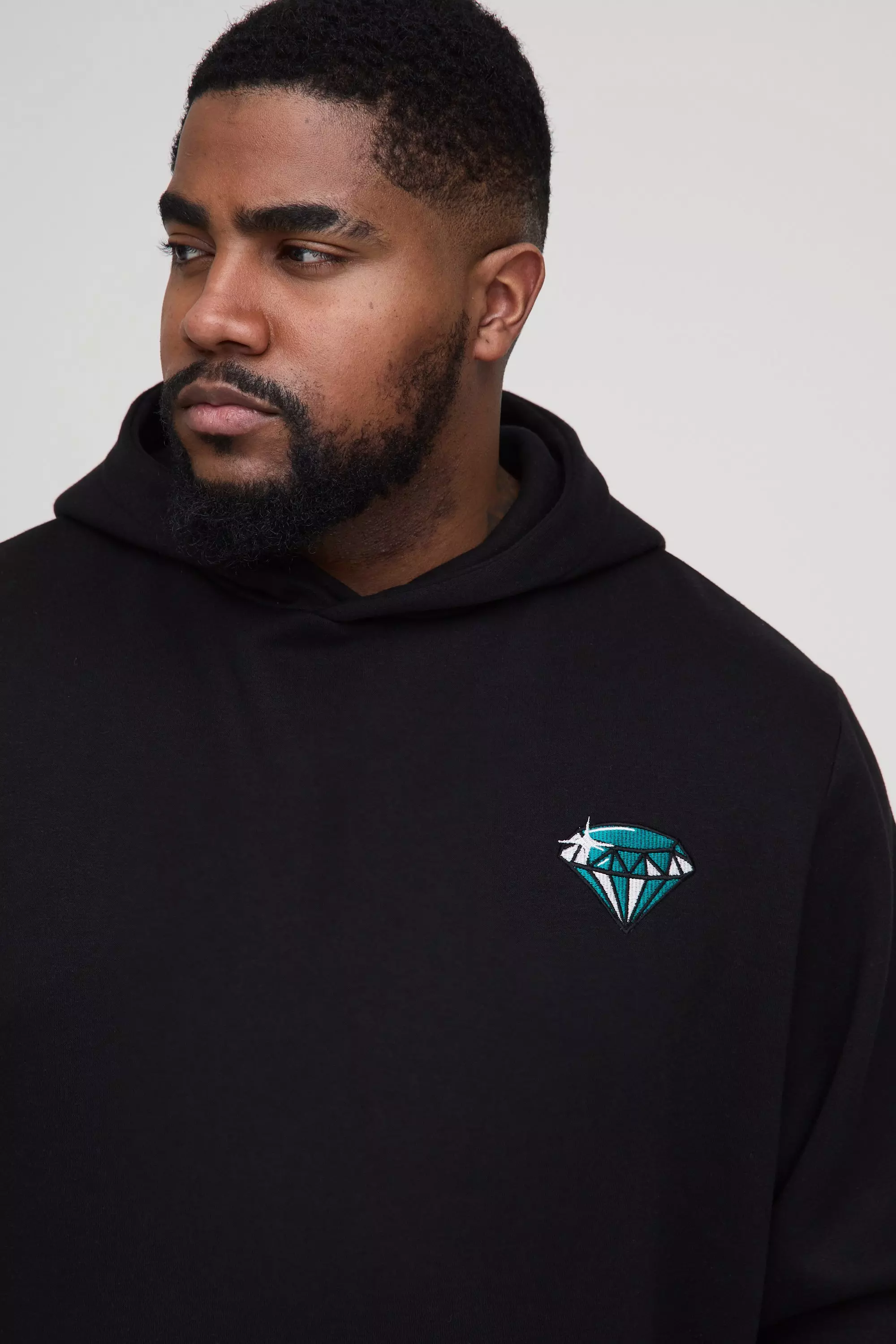 Plus Hoodie mit Diamanten-Stickerei, Black alternatives Bild