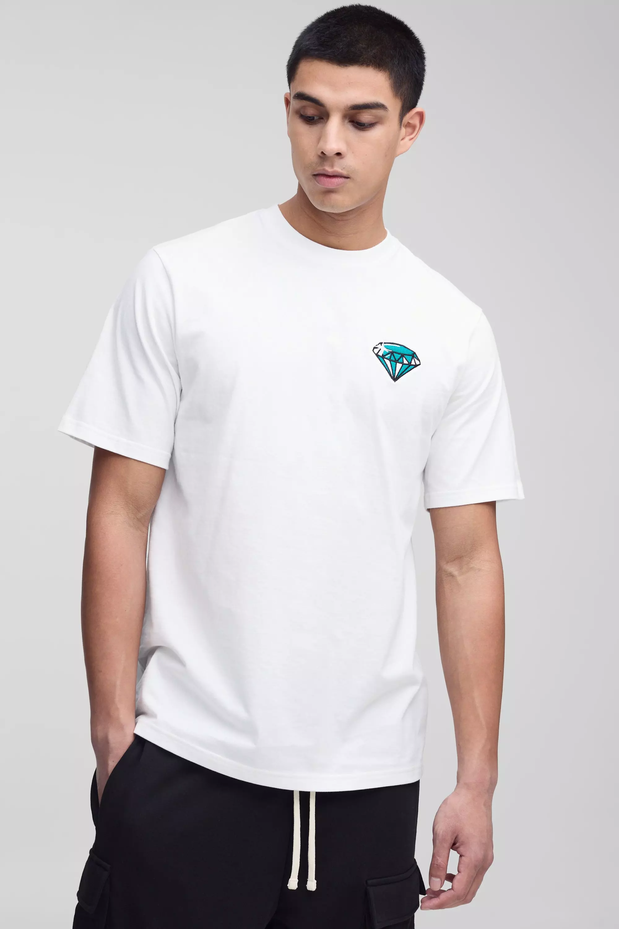 Tall Diamond Embroidered T-Shirt White