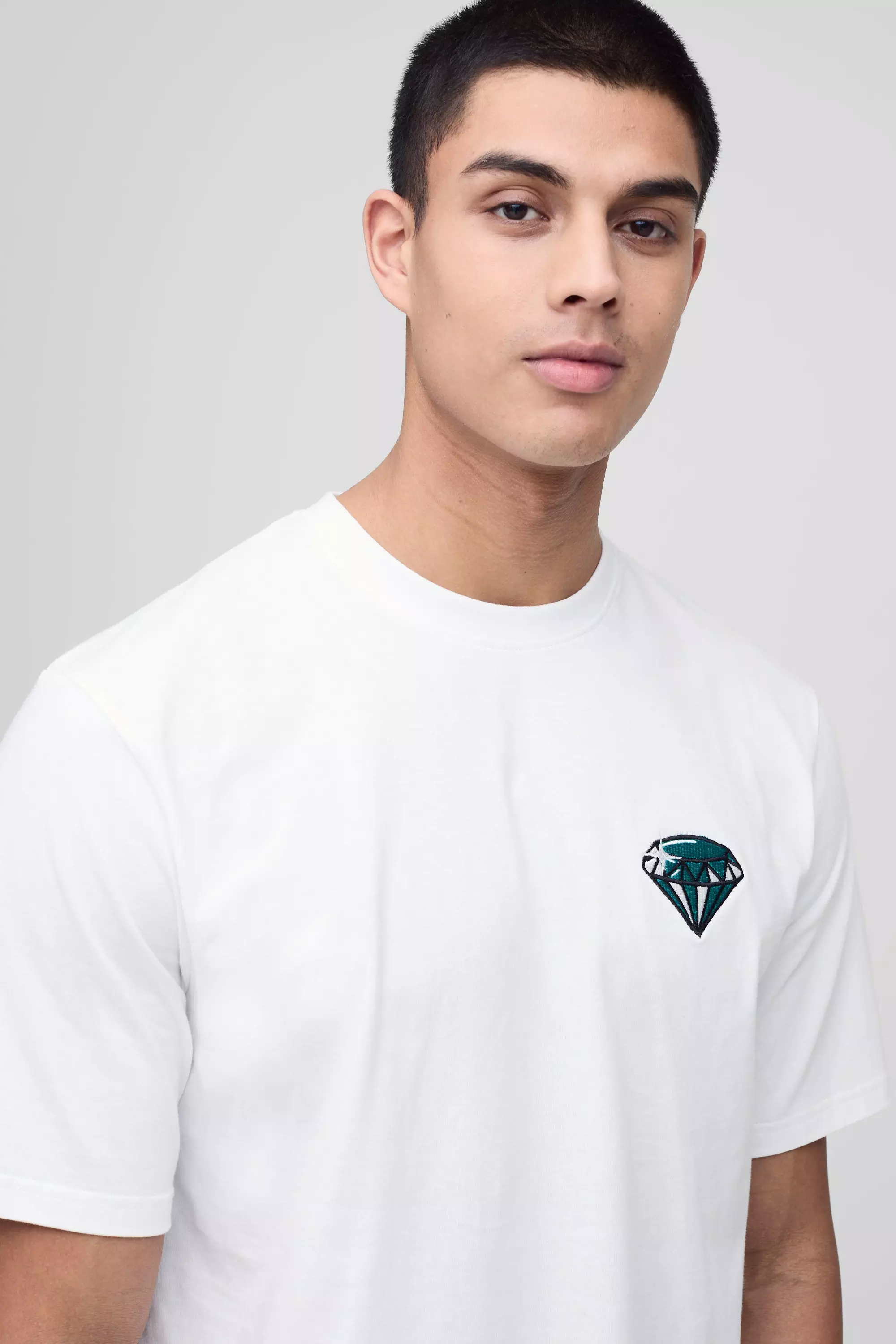 White Tall Diamond Embroidered T-Shirt alternative image