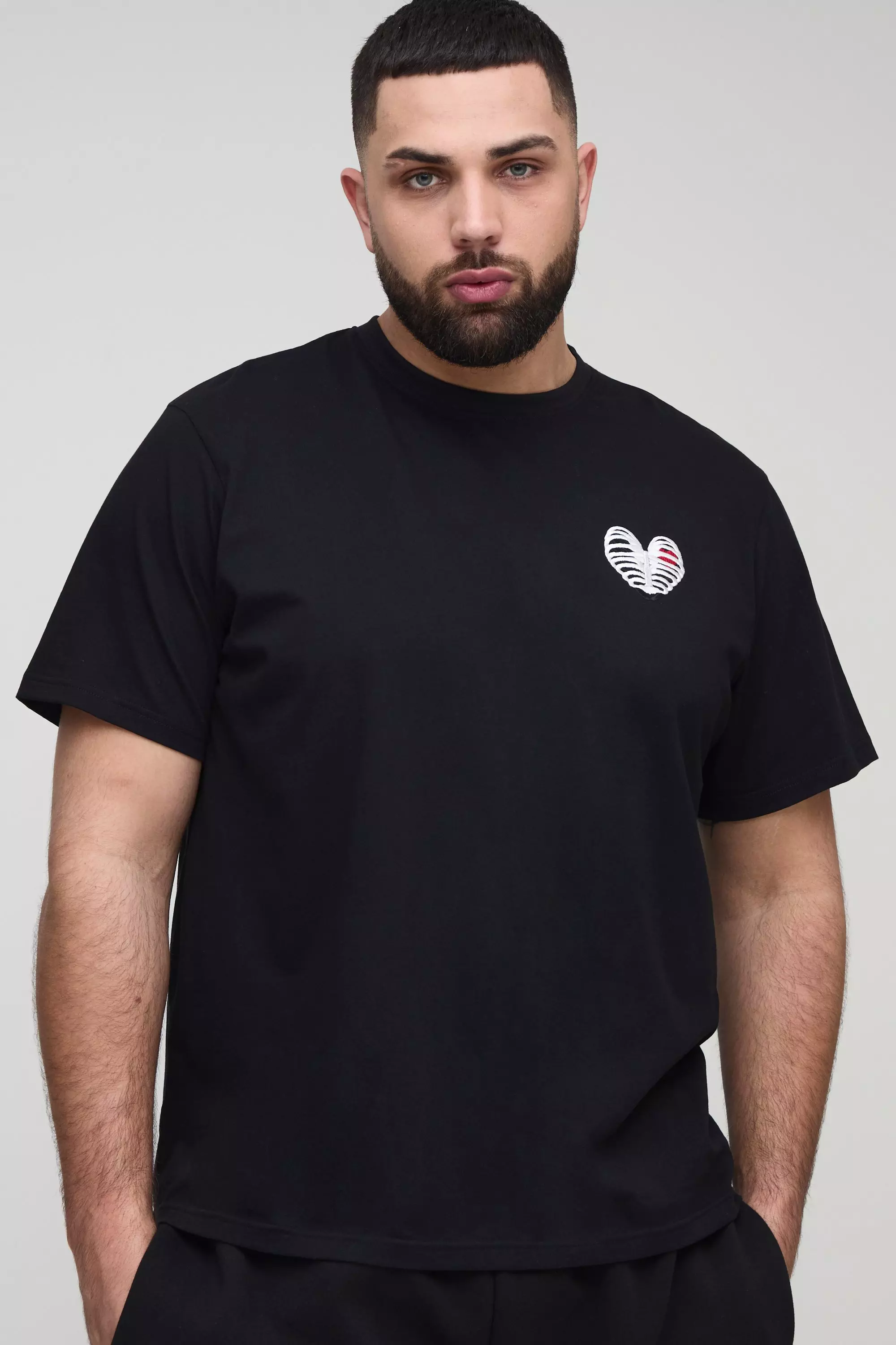 Plus Heart Rib cage Embroidered Regular Fit T-Shirt | boohooMAN USA