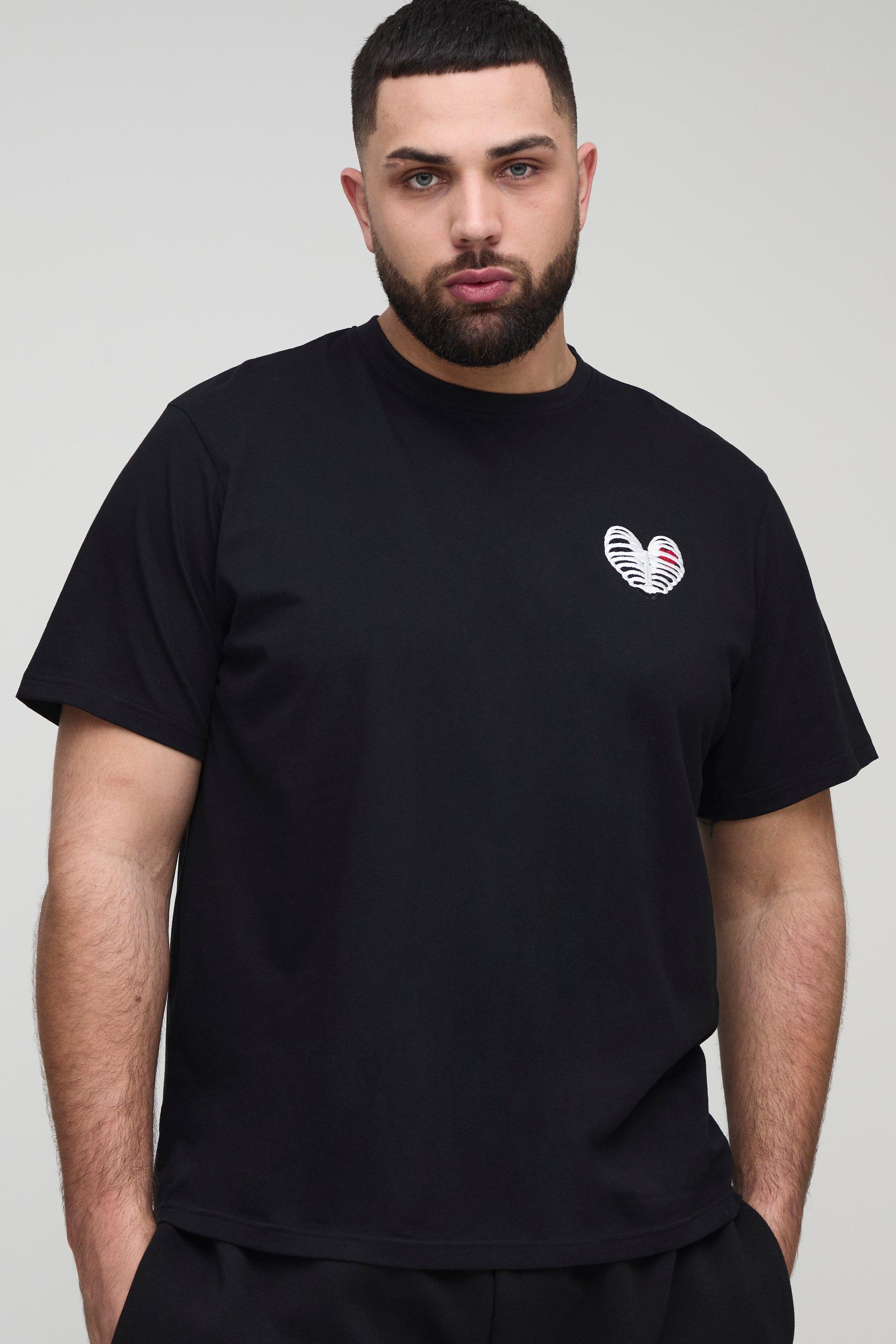 Plus Heart Rib cage Embroidered Regular Fit T-Shirt | boohooMAN USA