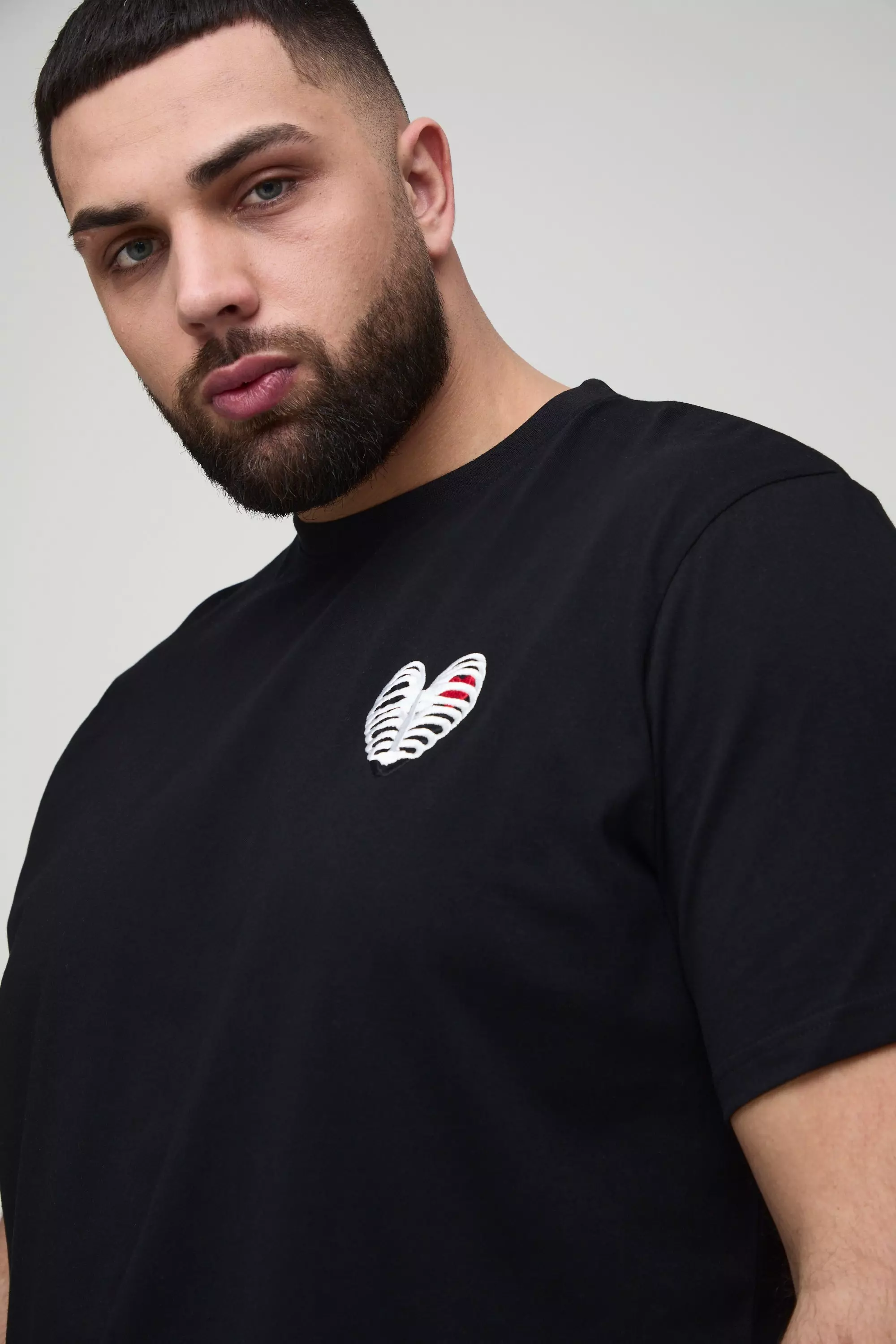 Plus Heart Rib cage Embroidered Regular Fit T-Shirt | boohooMAN USA