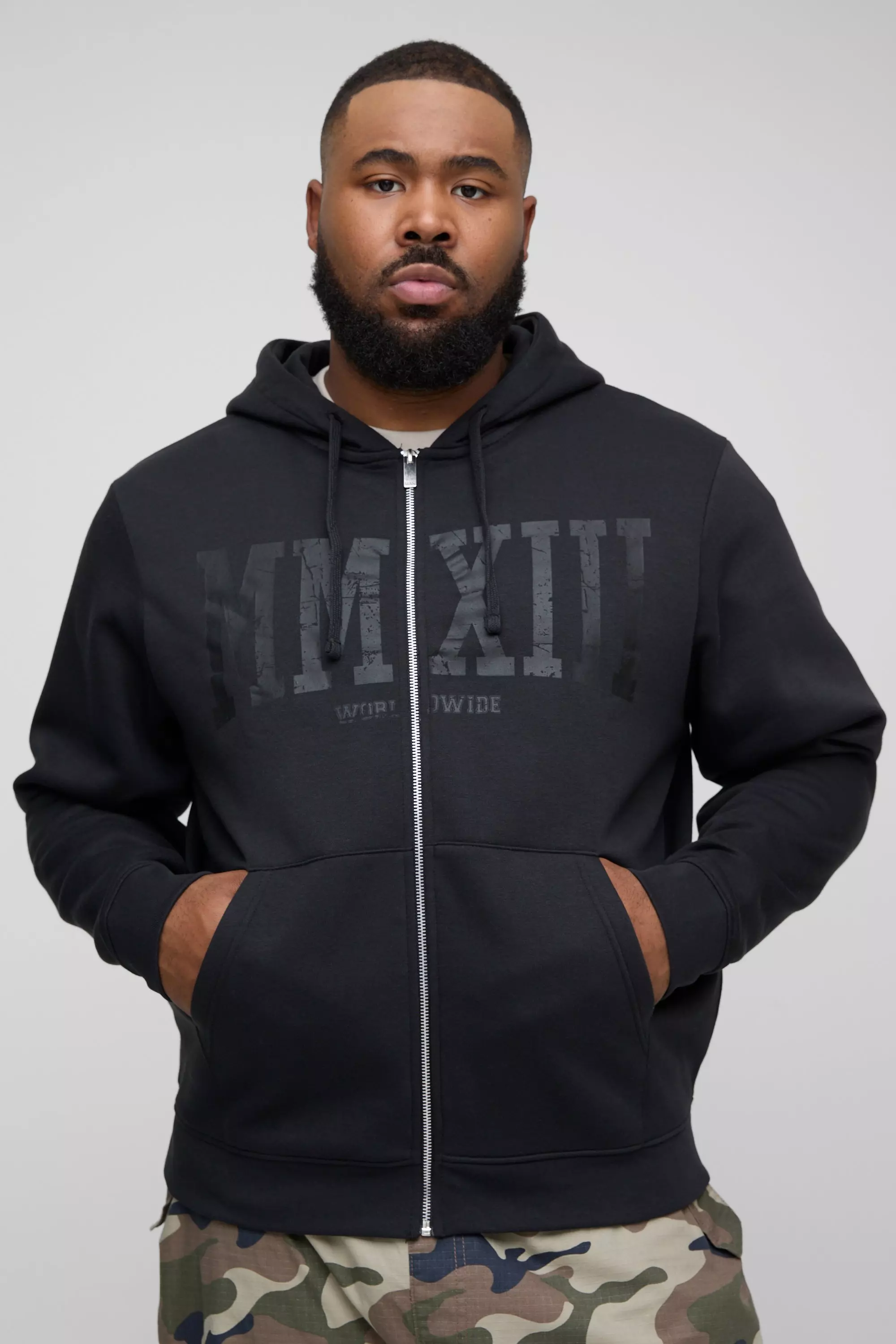 Black Plus MMXXIII Crackle Print Zip Through Hoodie alternative image