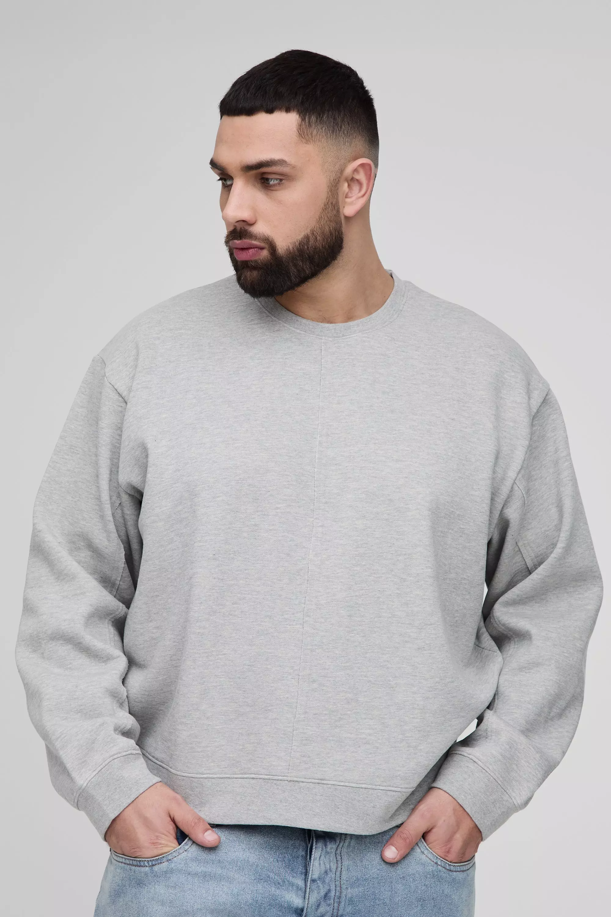 Grey marl Plus Oversized Boxy Exposed Seam Sweater alternative image