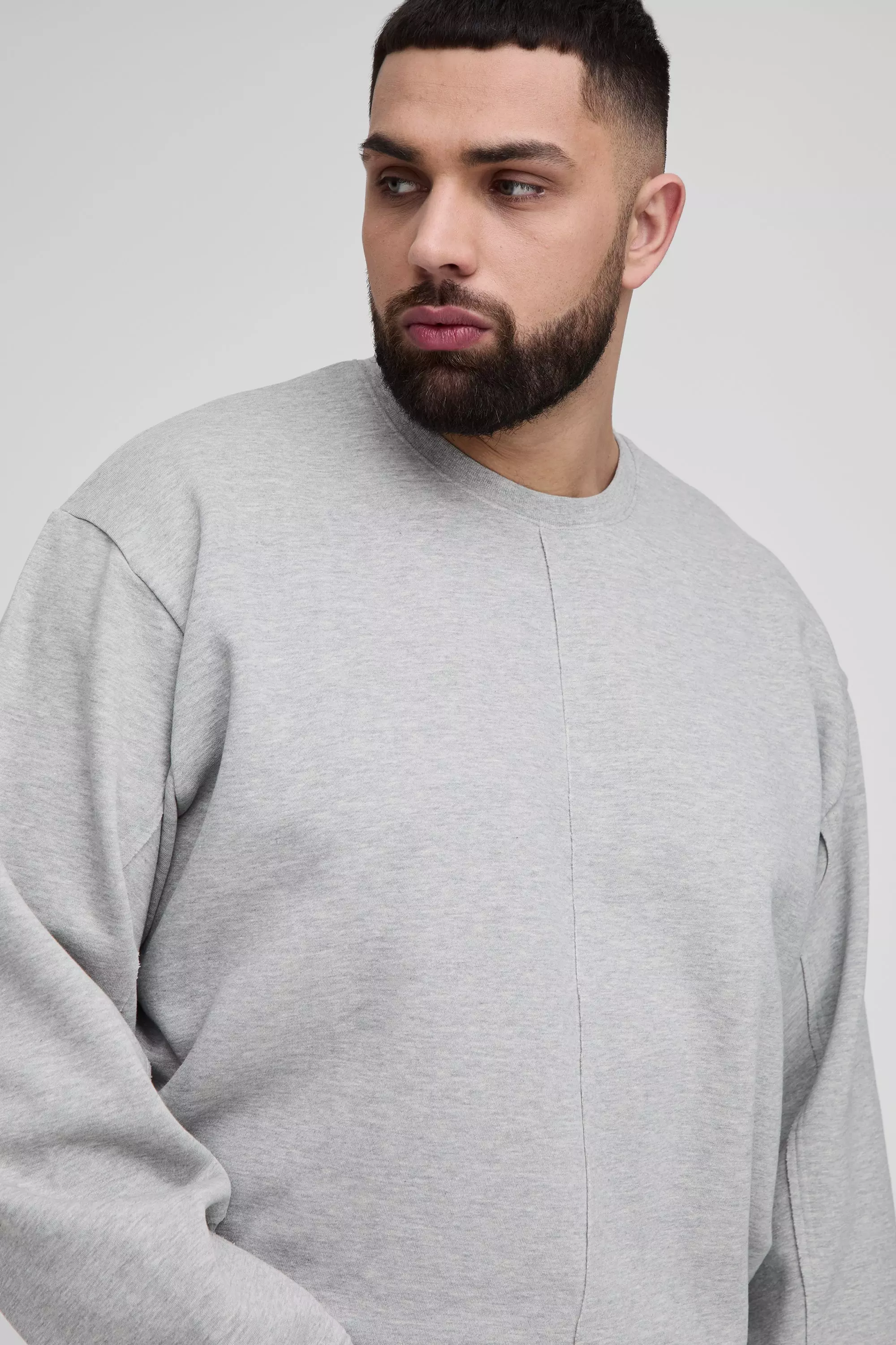 Grey marl Plus Oversized Boxy Exposed Seam Sweater alternative image