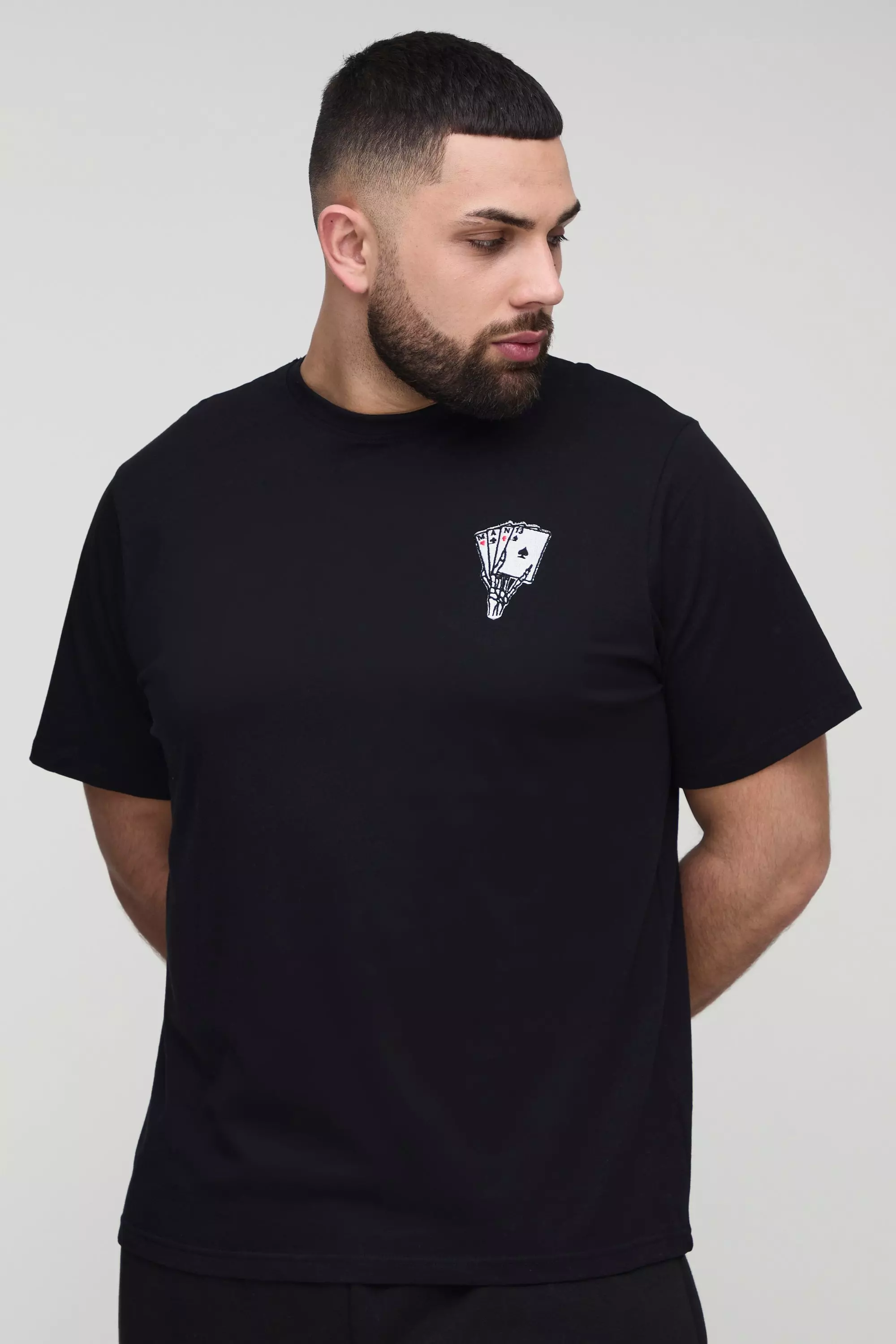 Plus Skeleton Hand Embroidered Regular Fit T-Shirt Black