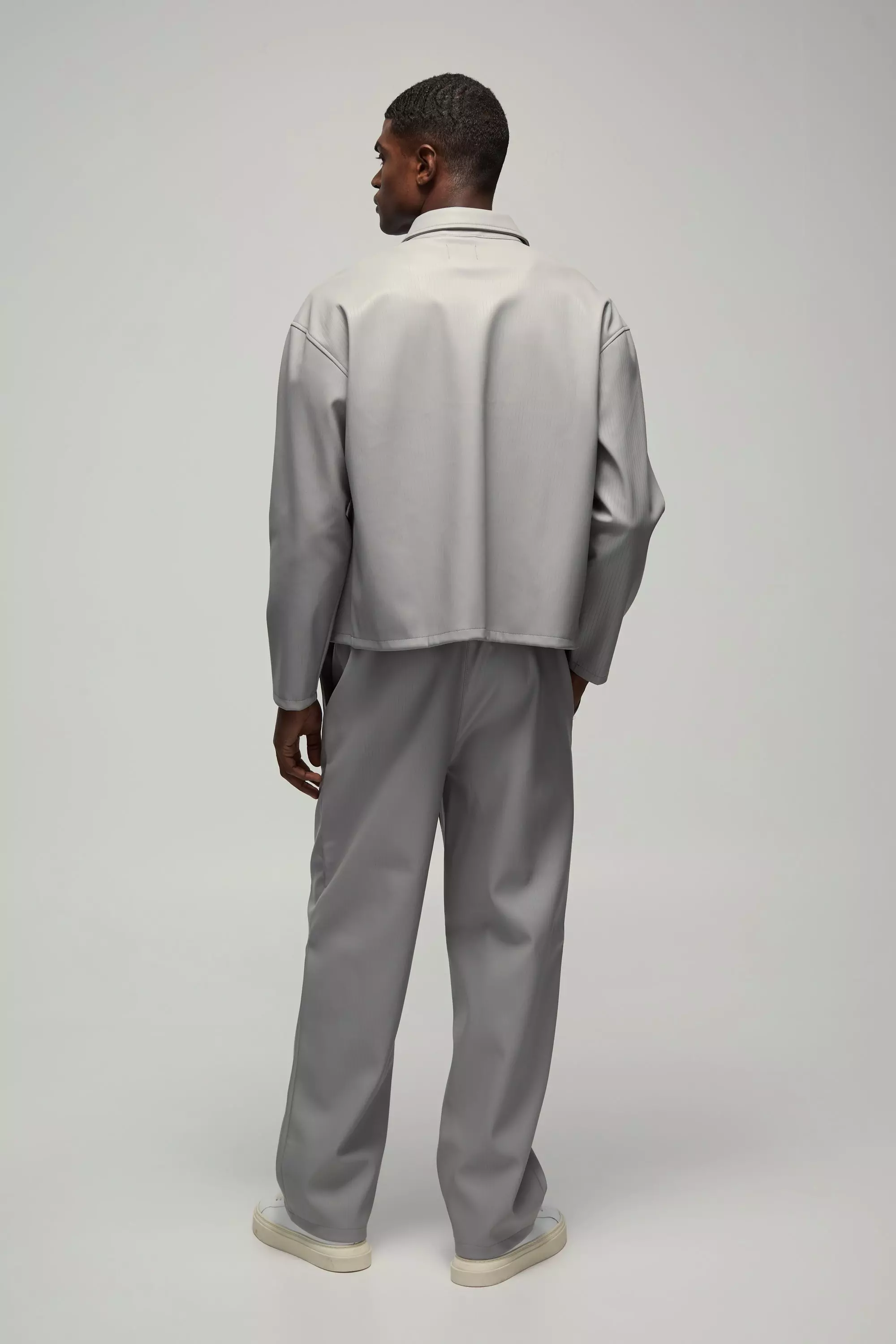 Light grey Oversized PU Overhemd Met Reliëf alternatieve afbeelding