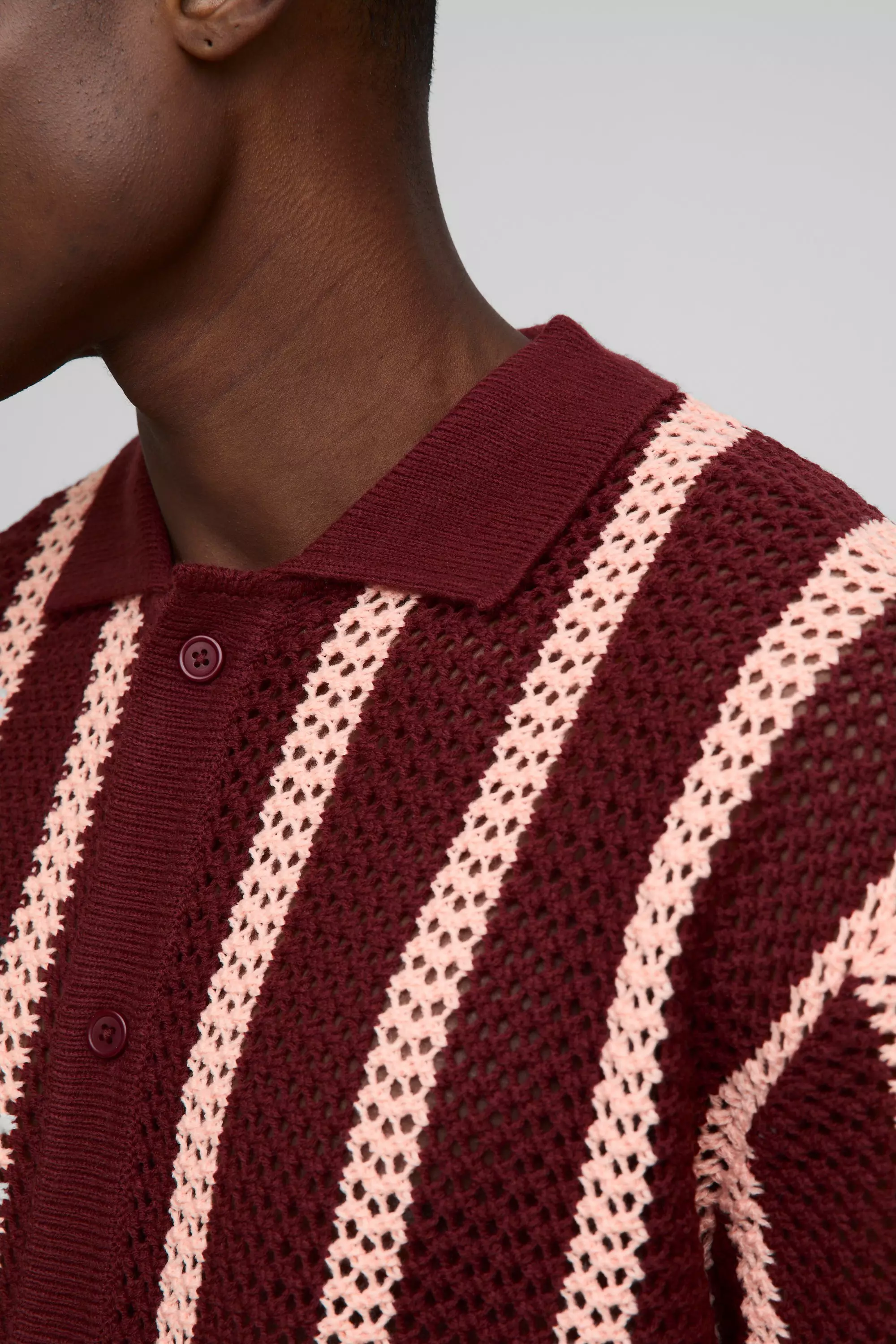 Oversized Open Stitch Stripe Knitted Shirt | boohooMAN USA