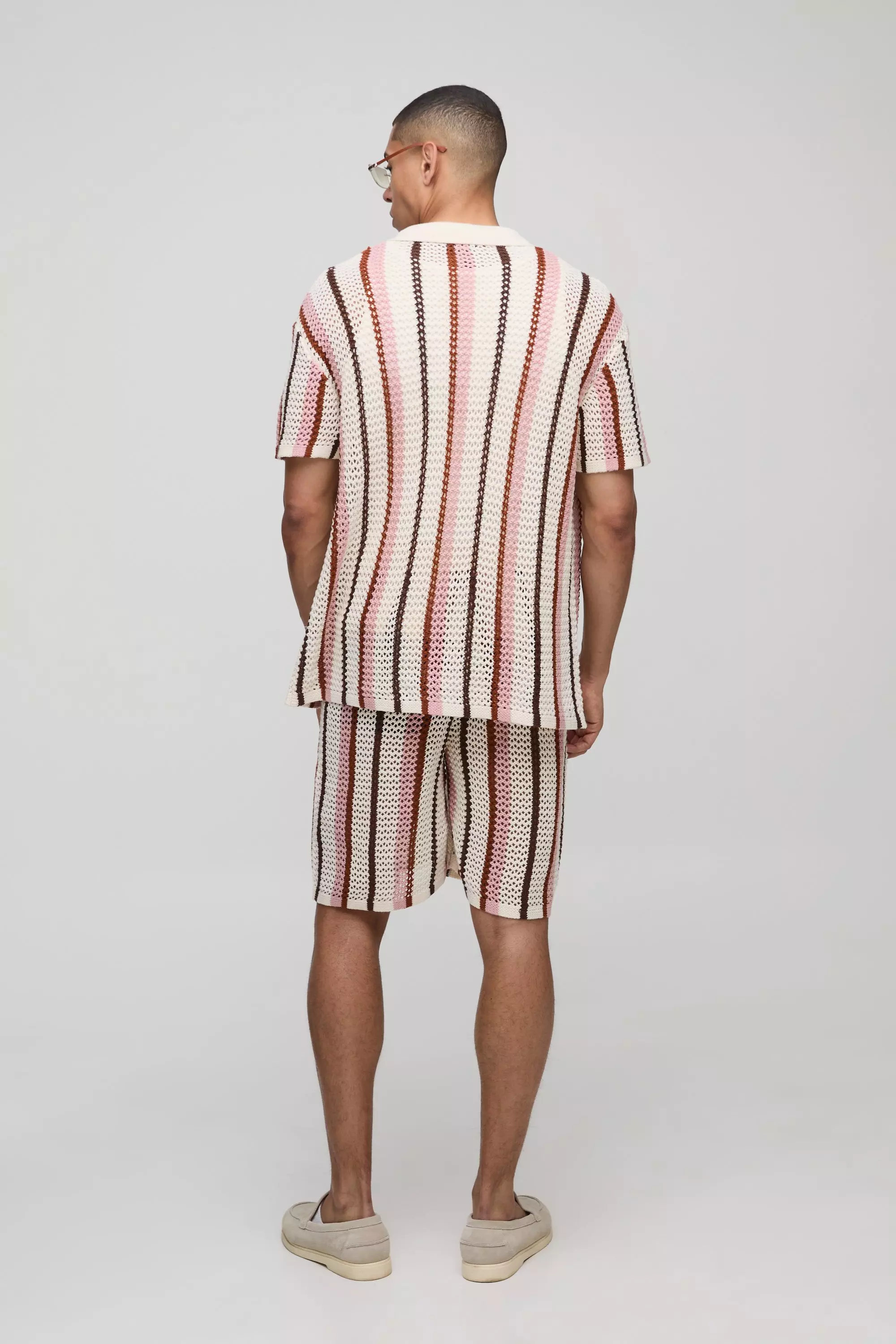 Ecru Boxy Fit Open Stitch Stripe Knitted Shirt alternative image