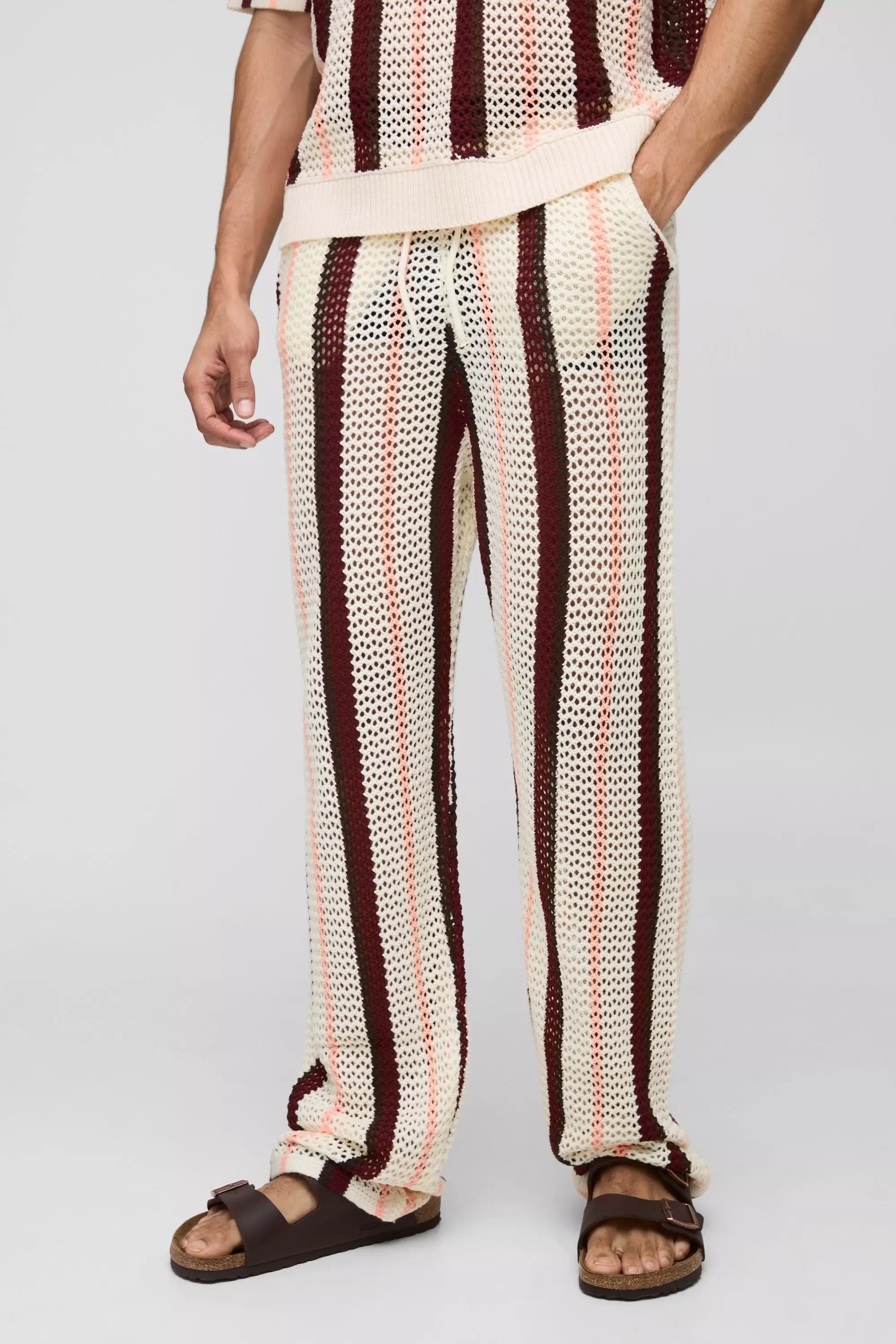 Ecru Relaxed Fit Open Stitch Stripe Knitted Trouser alternative image