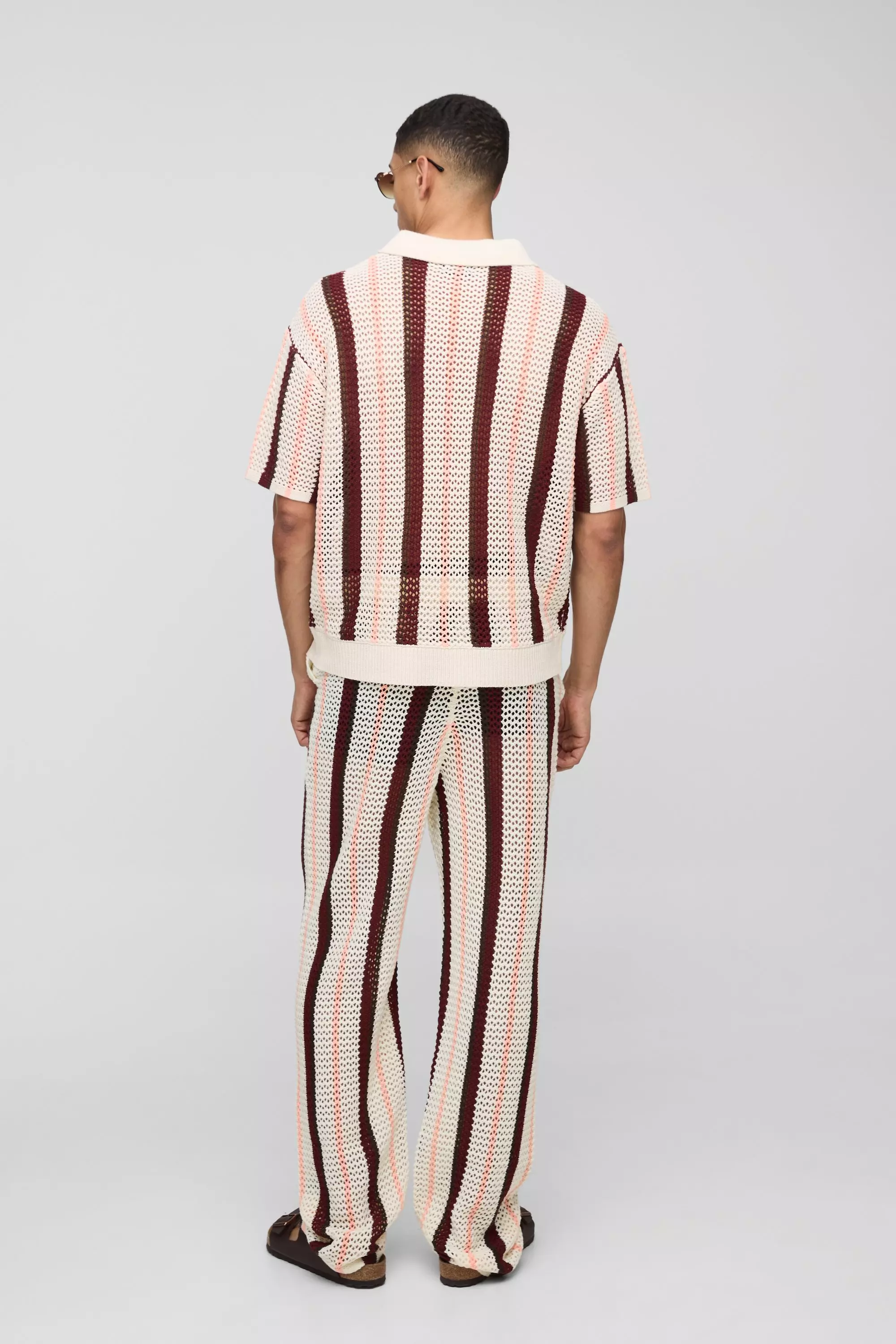 Ecru Relaxed Fit Open Stitch Stripe Knitted Trouser alternative image