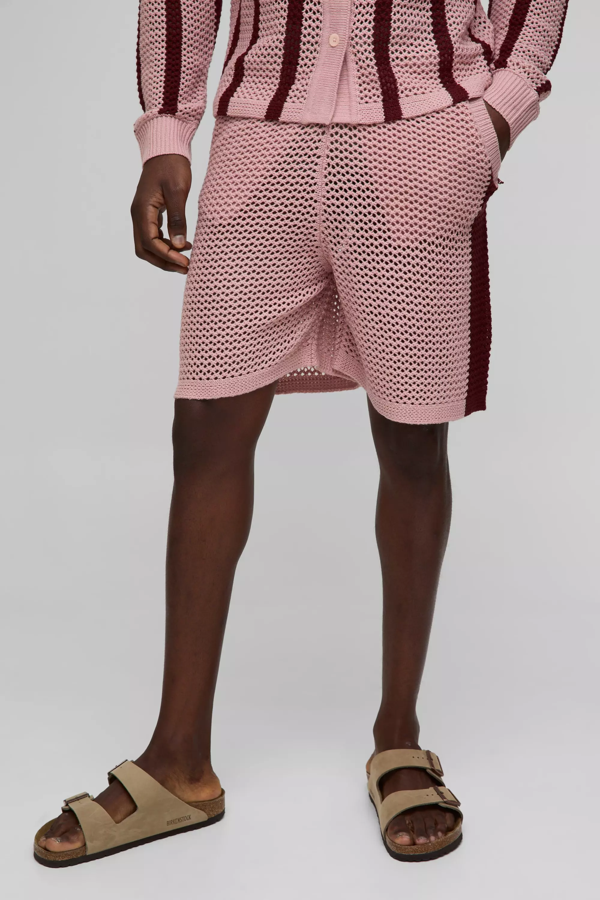 Relaxed Fit Side Stripe Open Stitch Knitted Shorts | boohooMAN USA