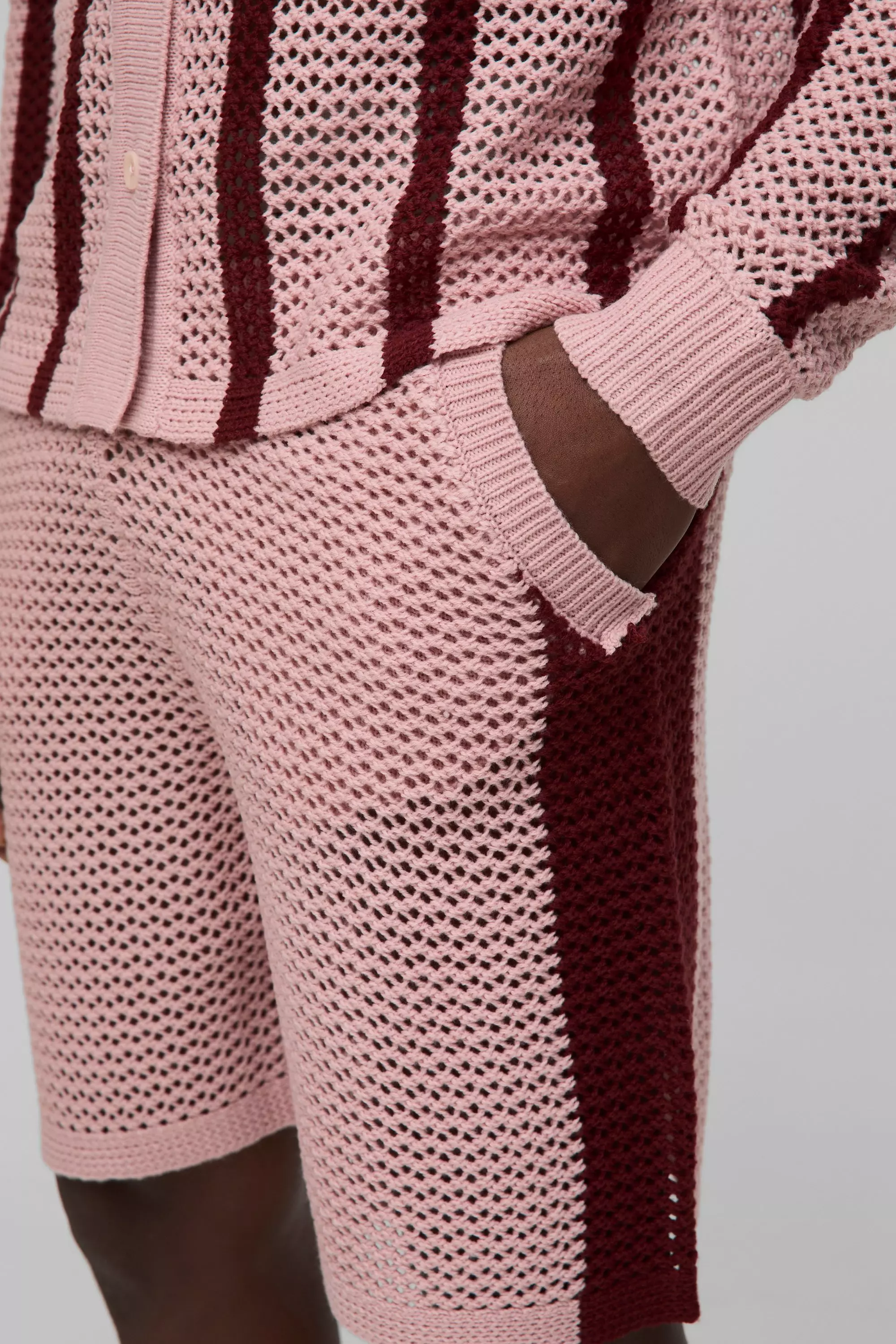 Relaxed Fit Side Stripe Open Stitch Knitted Shorts | boohooMAN USA