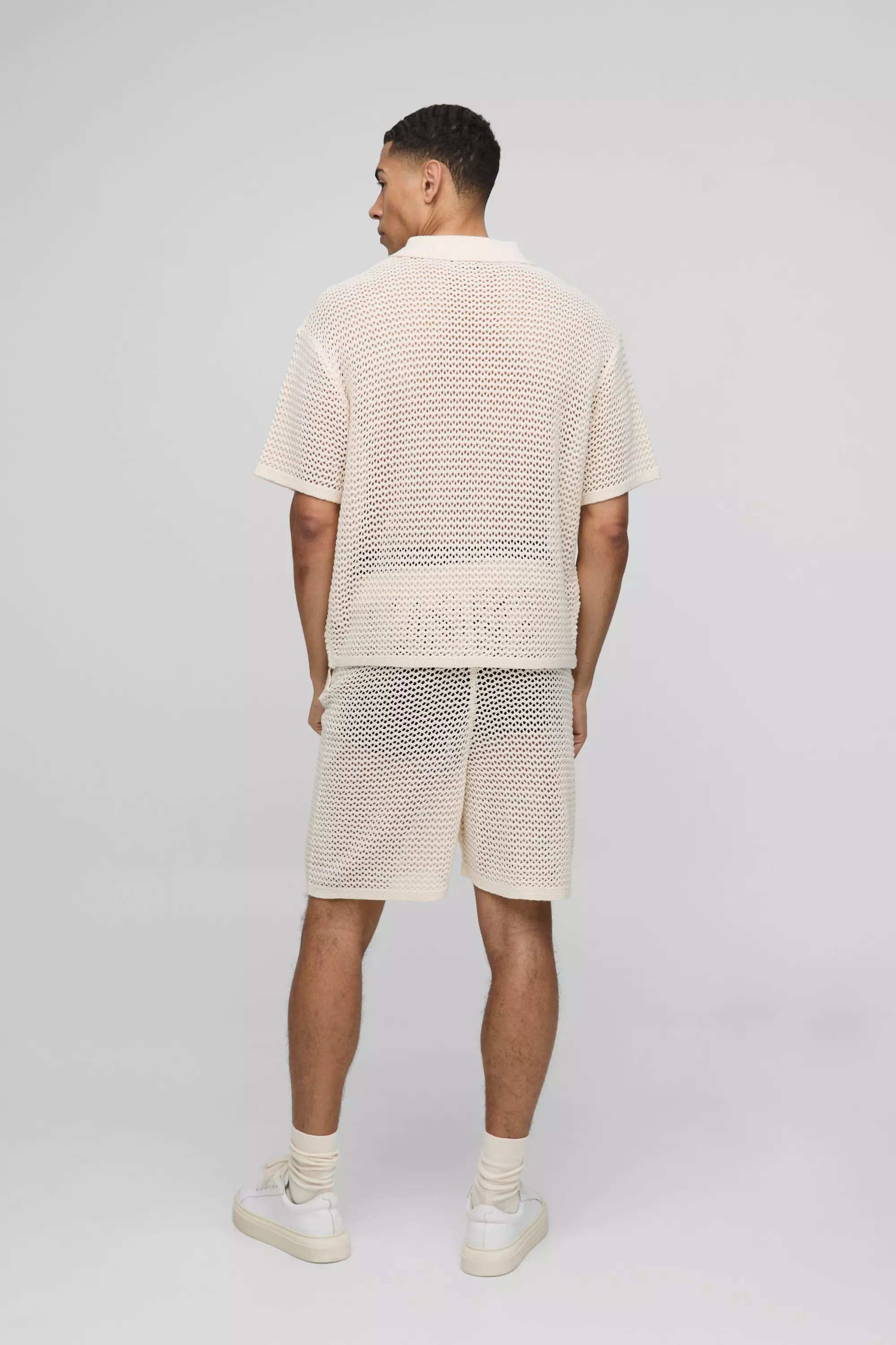 Kastiges gestreiftes Poloshirt und Shorts, Ecru alternatives Bild