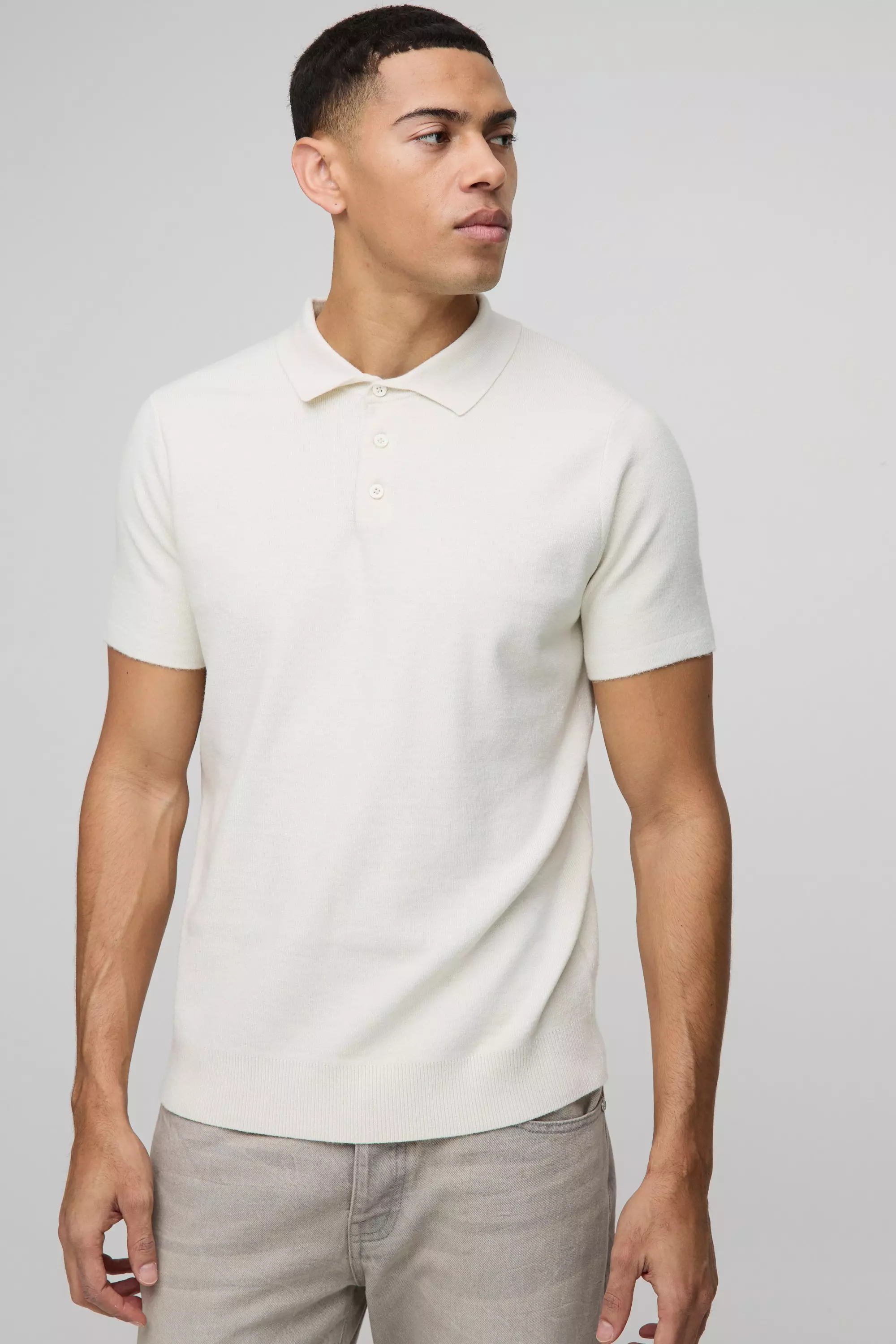 Ecru Regular Fit Button Up Knitted Polo alternative image