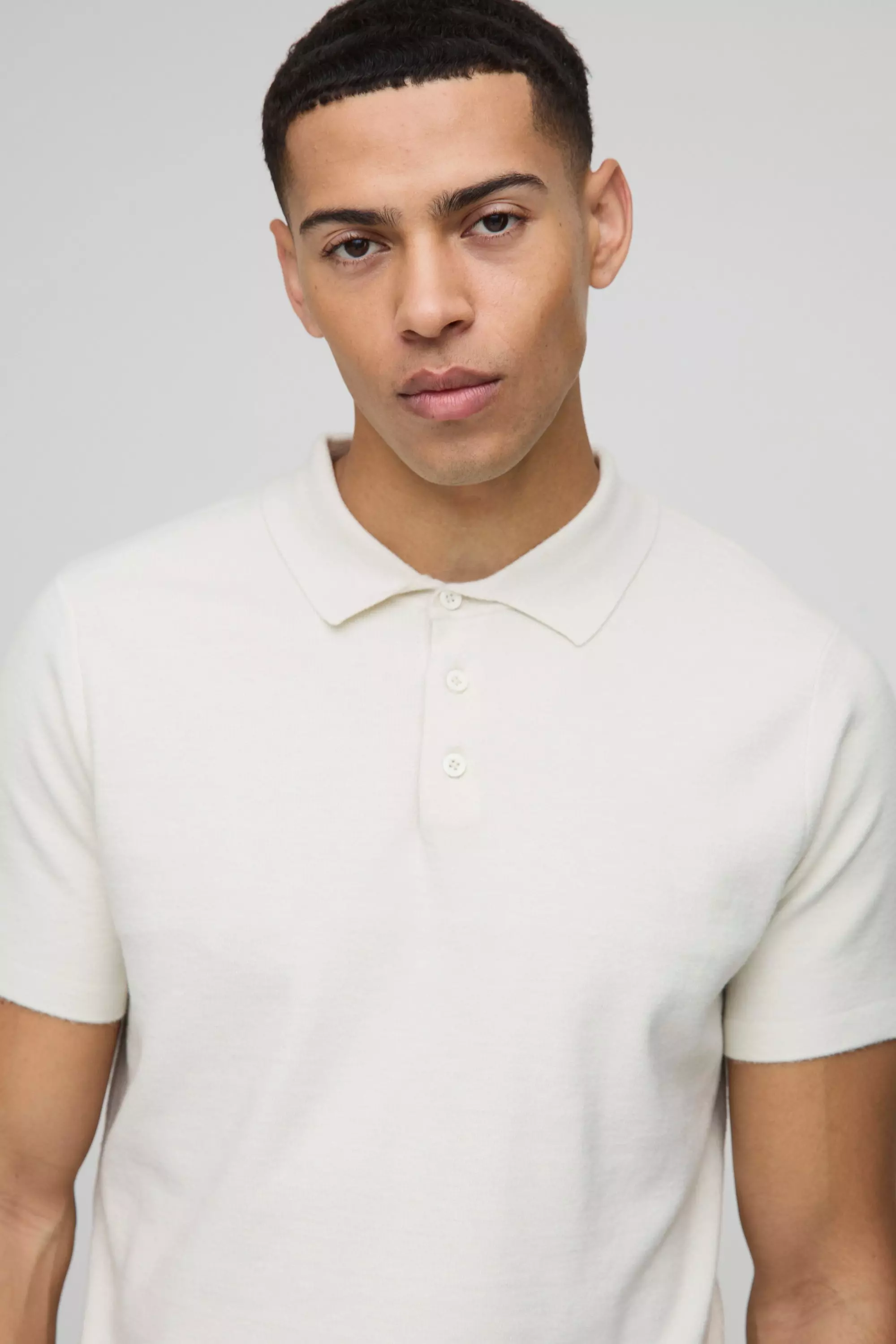 Ecru Regular Fit Button Up Knitted Polo alternative image