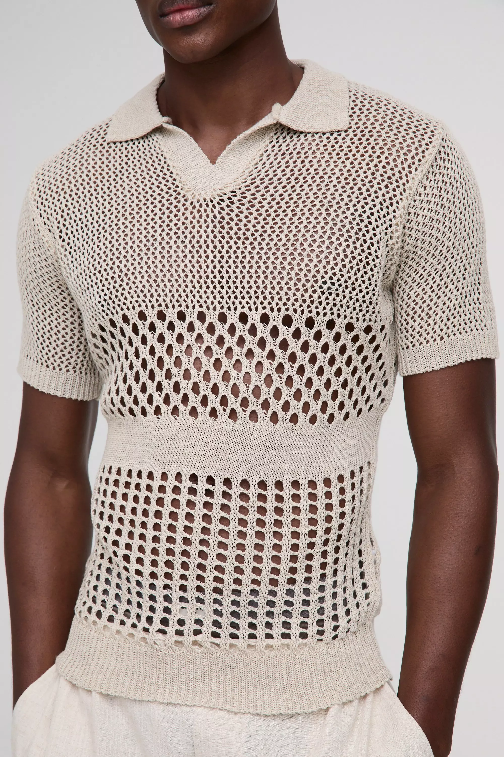 Ecru Gebreide Polo Met Regular Fit, Kraag En Knopen alternatieve afbeelding