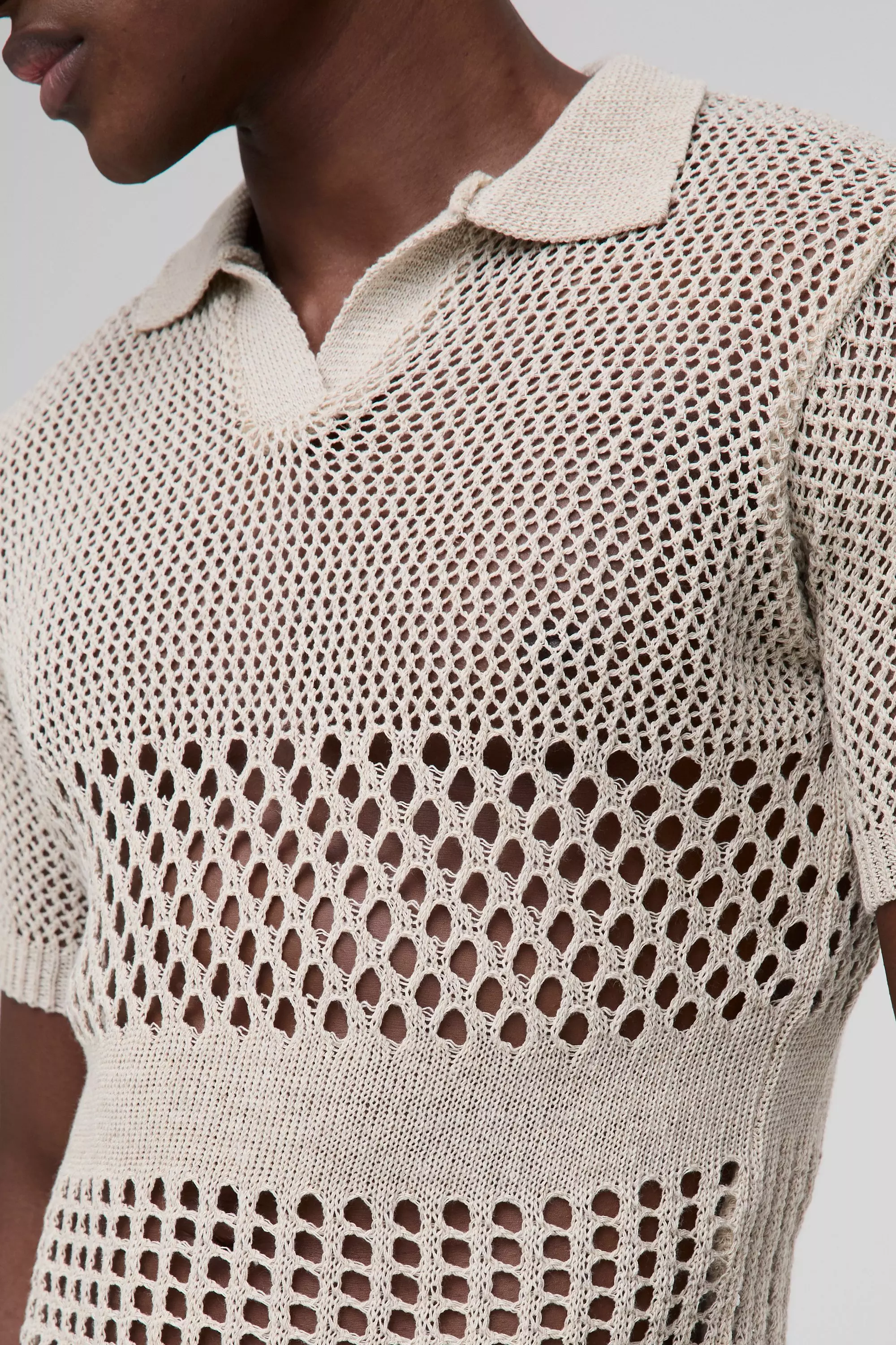 Ecru Gebreide Polo Met Regular Fit, Kraag En Knopen alternatieve afbeelding