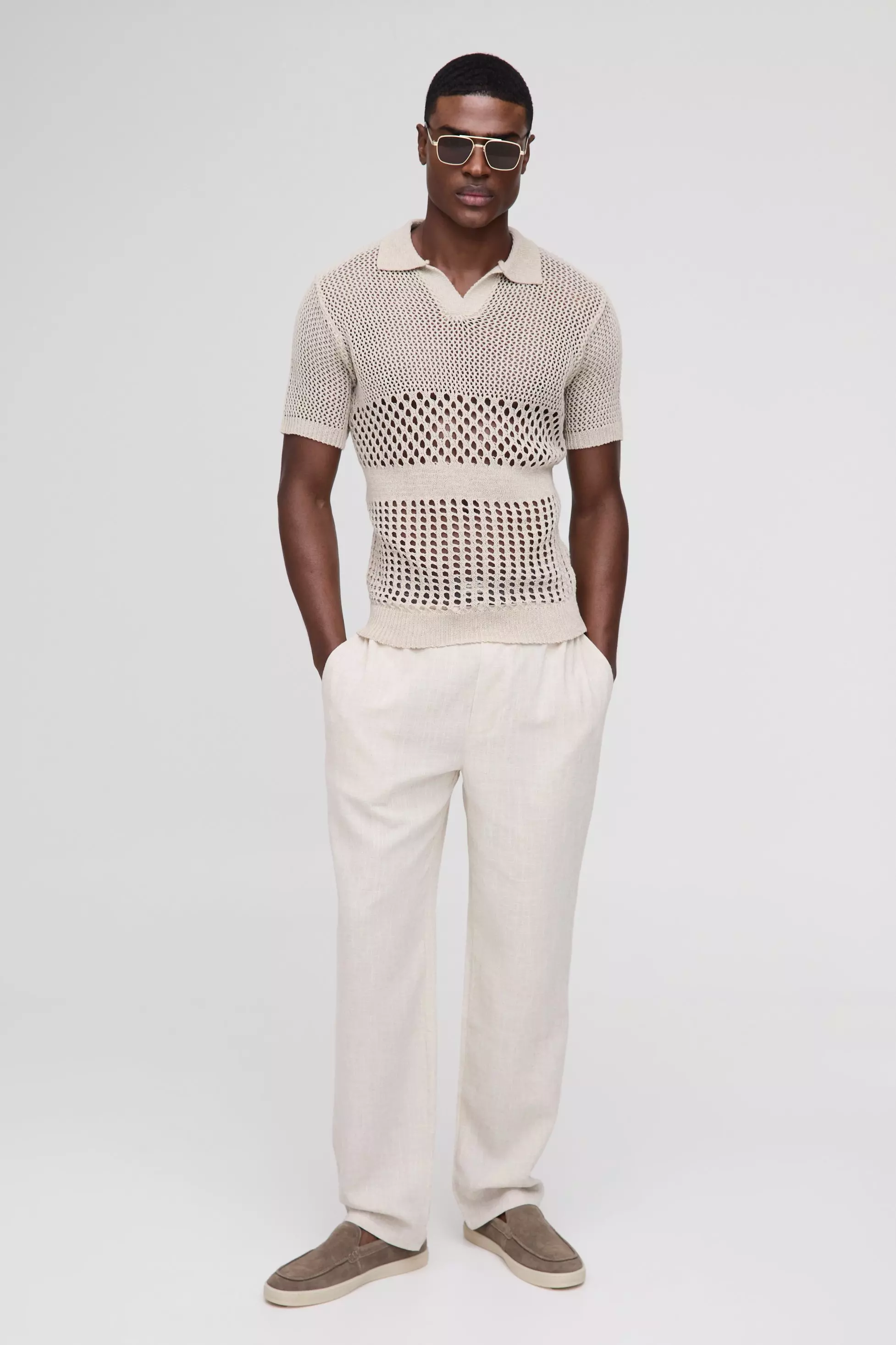 Ecru Gebreide Polo Met Regular Fit, Kraag En Knopen alternatieve afbeelding