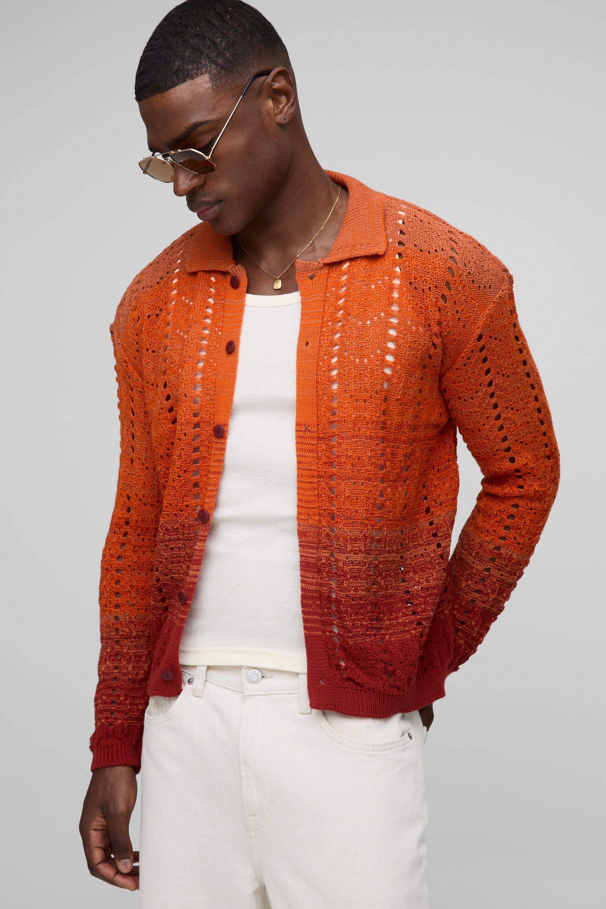 Boxy Fit Ombre Stripe Crochet Knitted Shirt | boohooMAN USA
