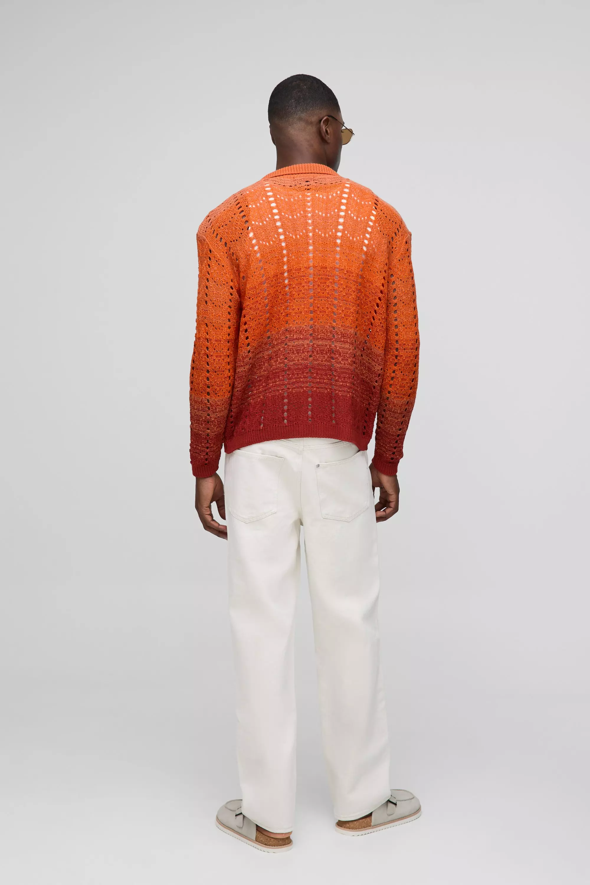 Boxy Fit Ombre Stripe Crochet Knitted Shirt | boohooMAN USA