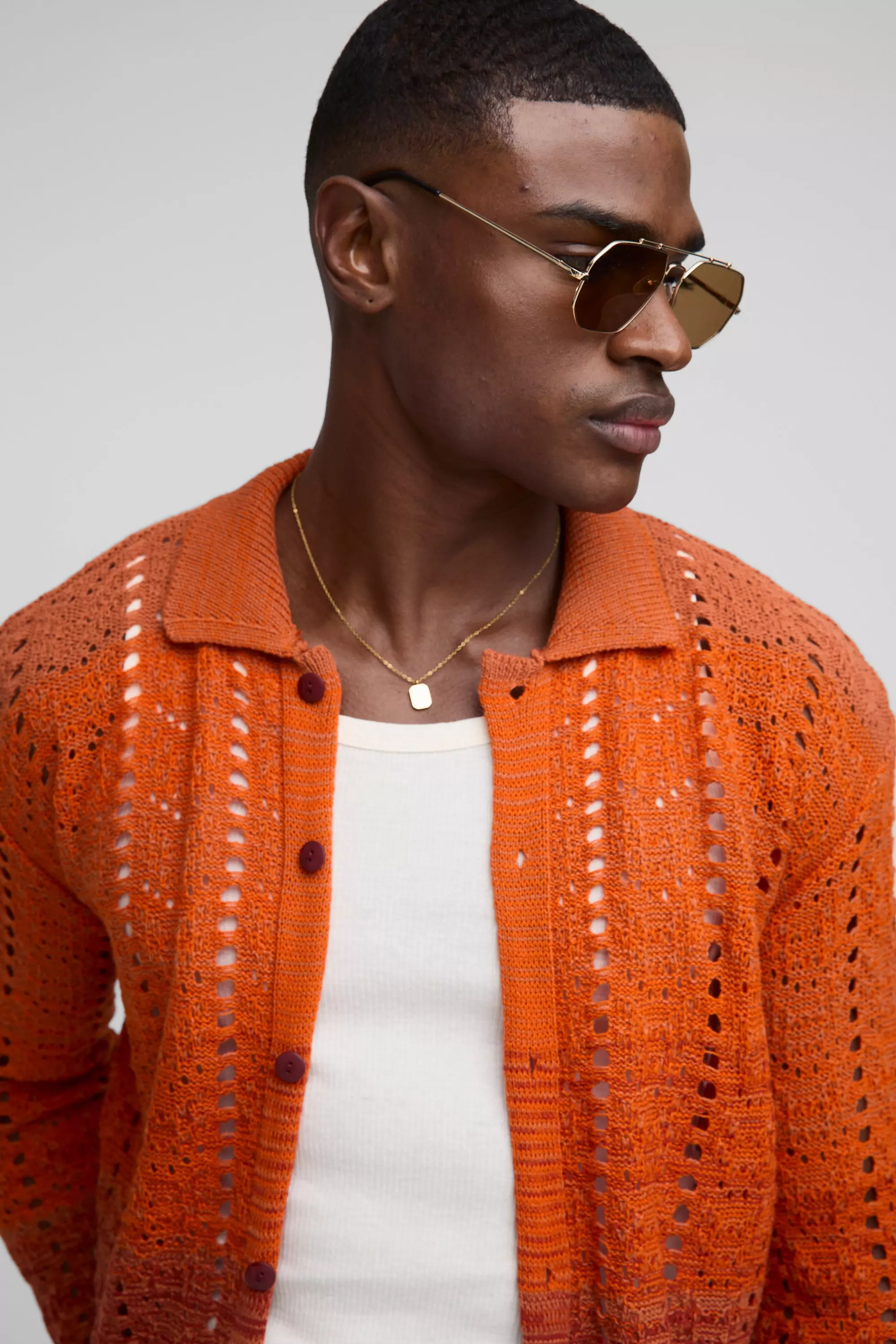 Boxy Fit Ombre Stripe Crochet Knitted Shirt | boohooMAN USA