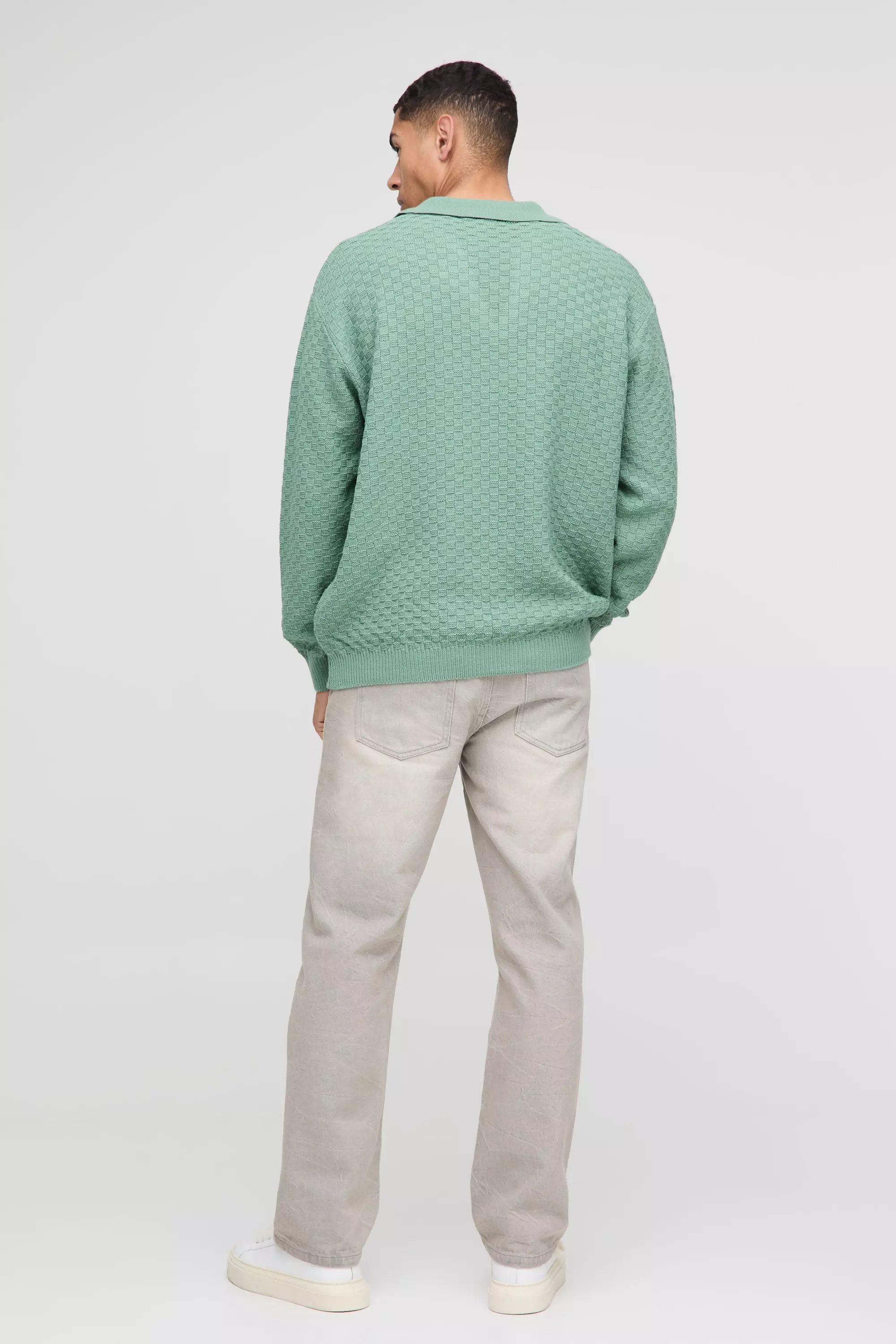 Oversized Boxy Revere Collar Basket Knitted Polo | boohooMAN USA