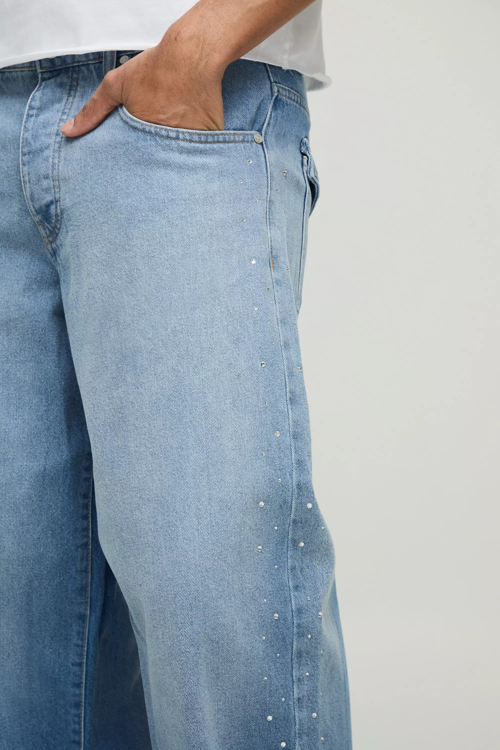 Rigid Baggy Diamante Washed Jeans | boohooMAN USA